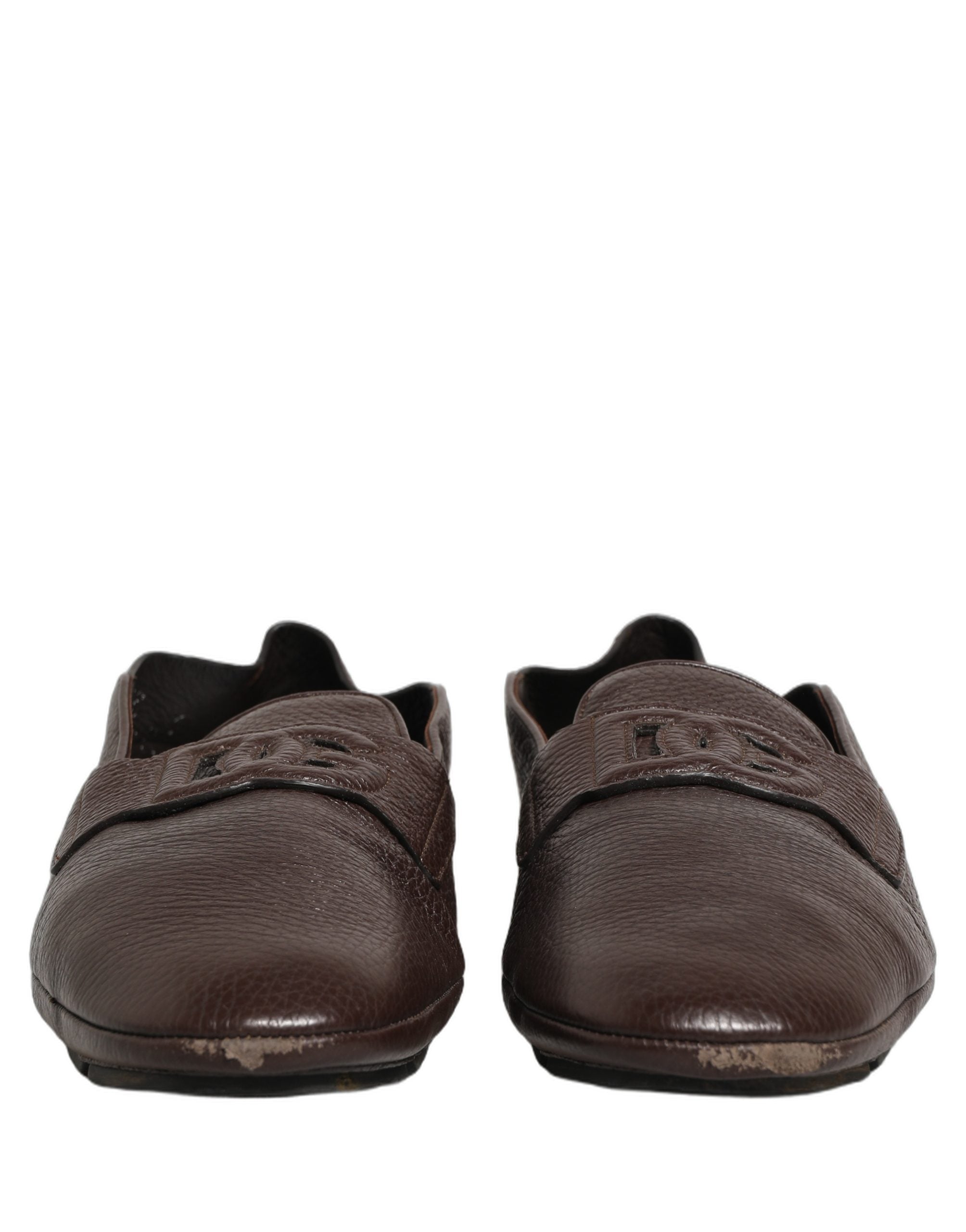 Dolce & Gabbana Brown Deerskin Leather Driver Loafers Men's Shoes
