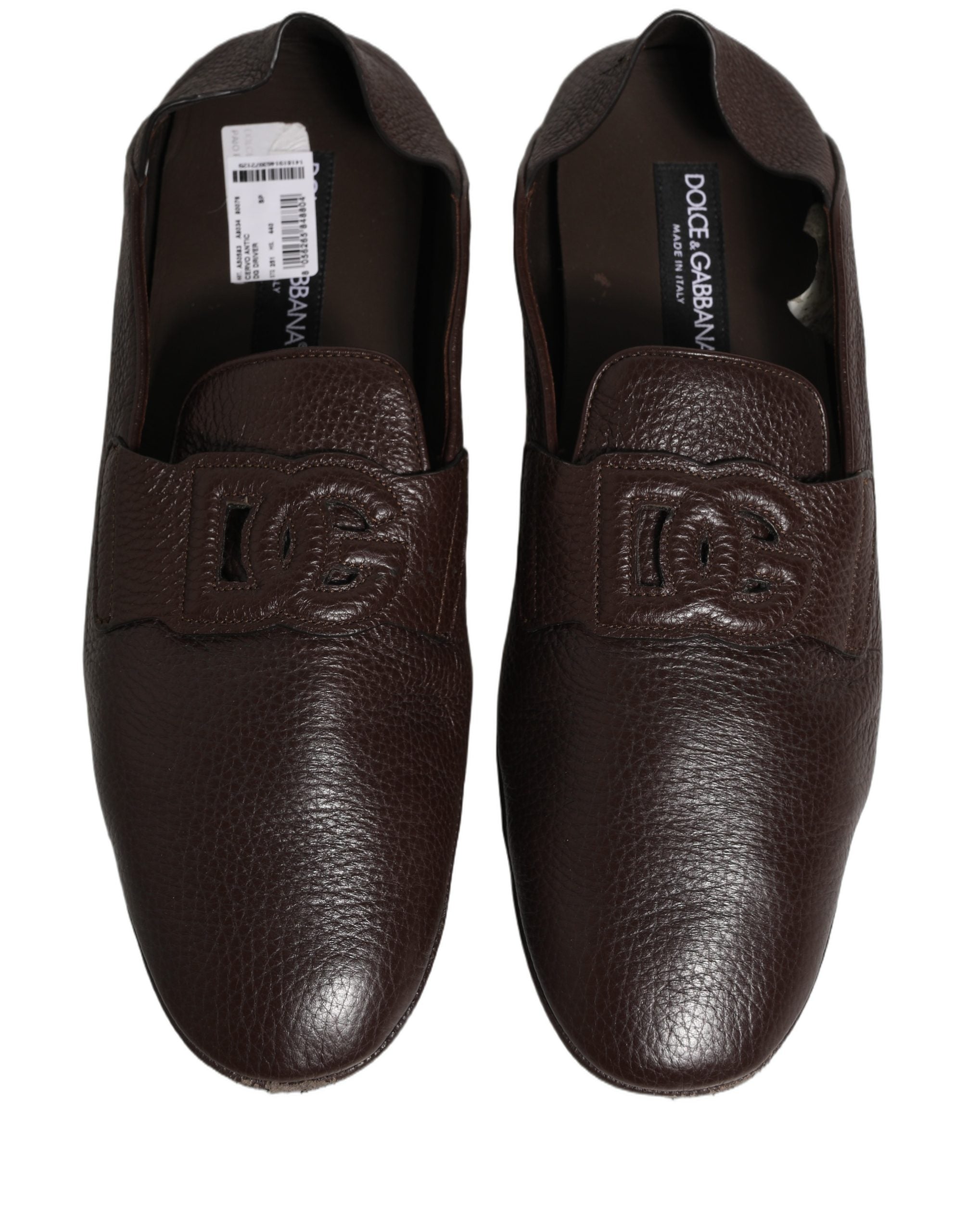 Dolce & Gabbana Brown Deerskin Leather Driver Loafers Men's Shoes