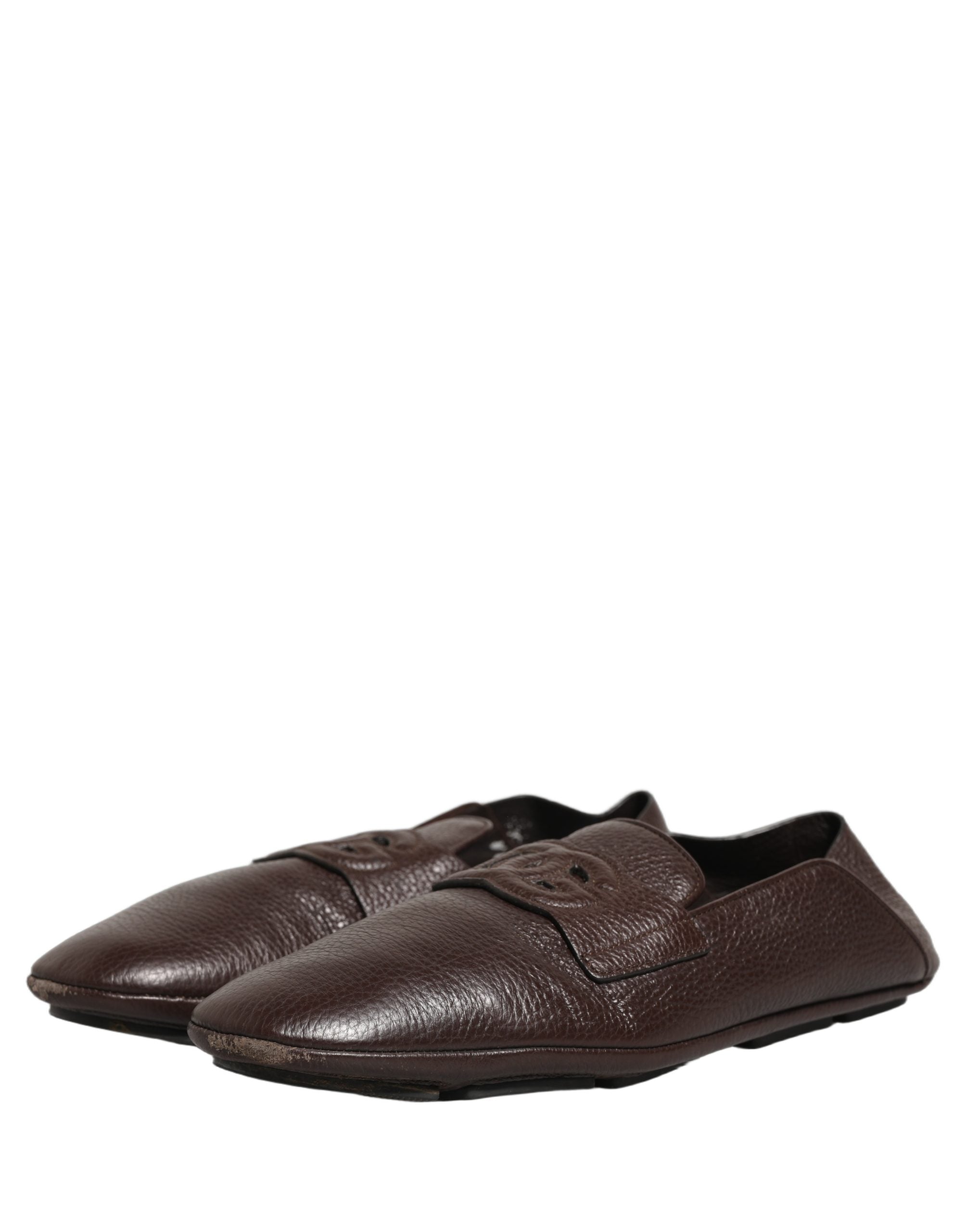Dolce & Gabbana Brown Deerskin Leather Driver Loafers Men's Shoes