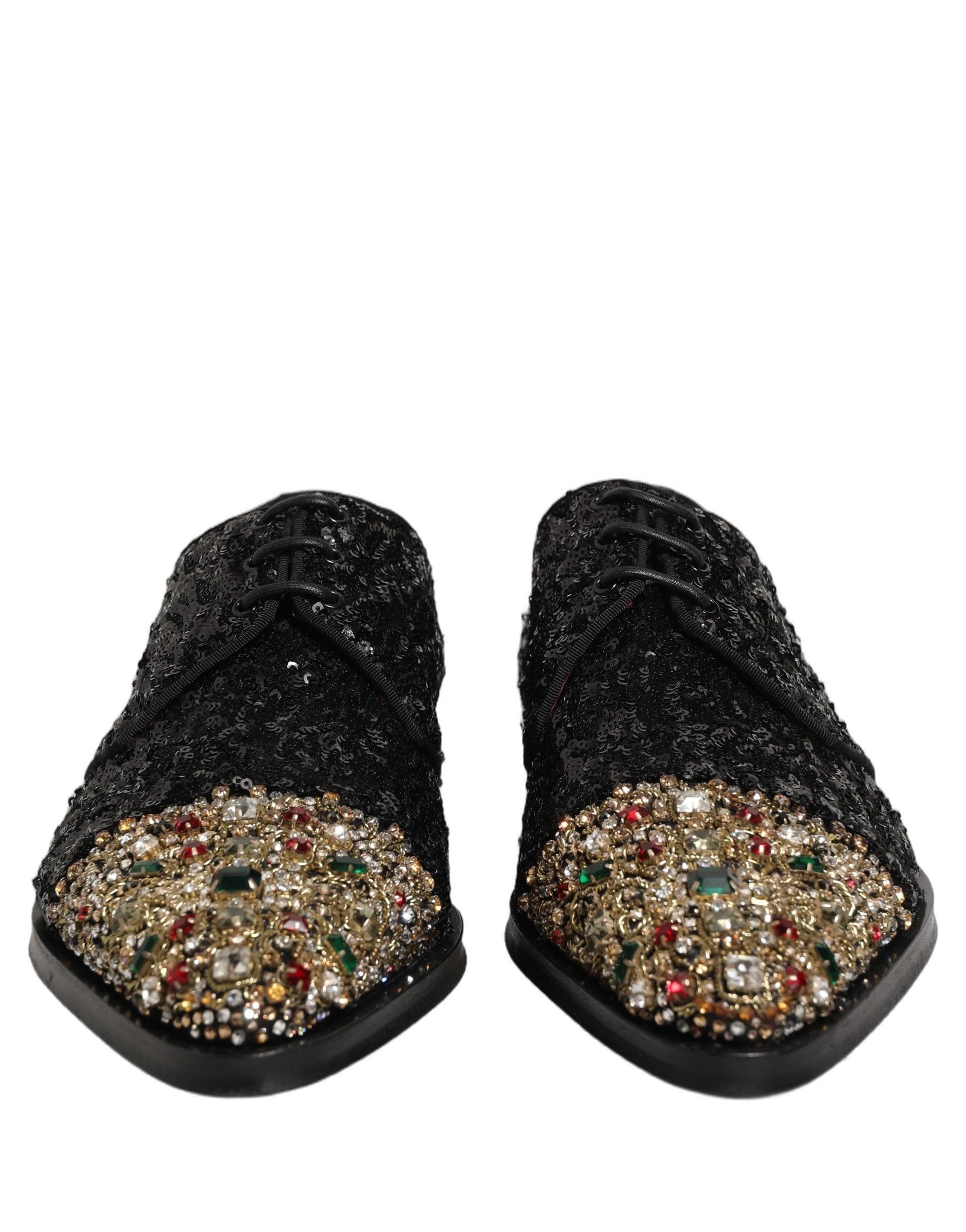 Dolce & Gabbana Black Sequin Embellished Men Derby Dress Men's Shoes