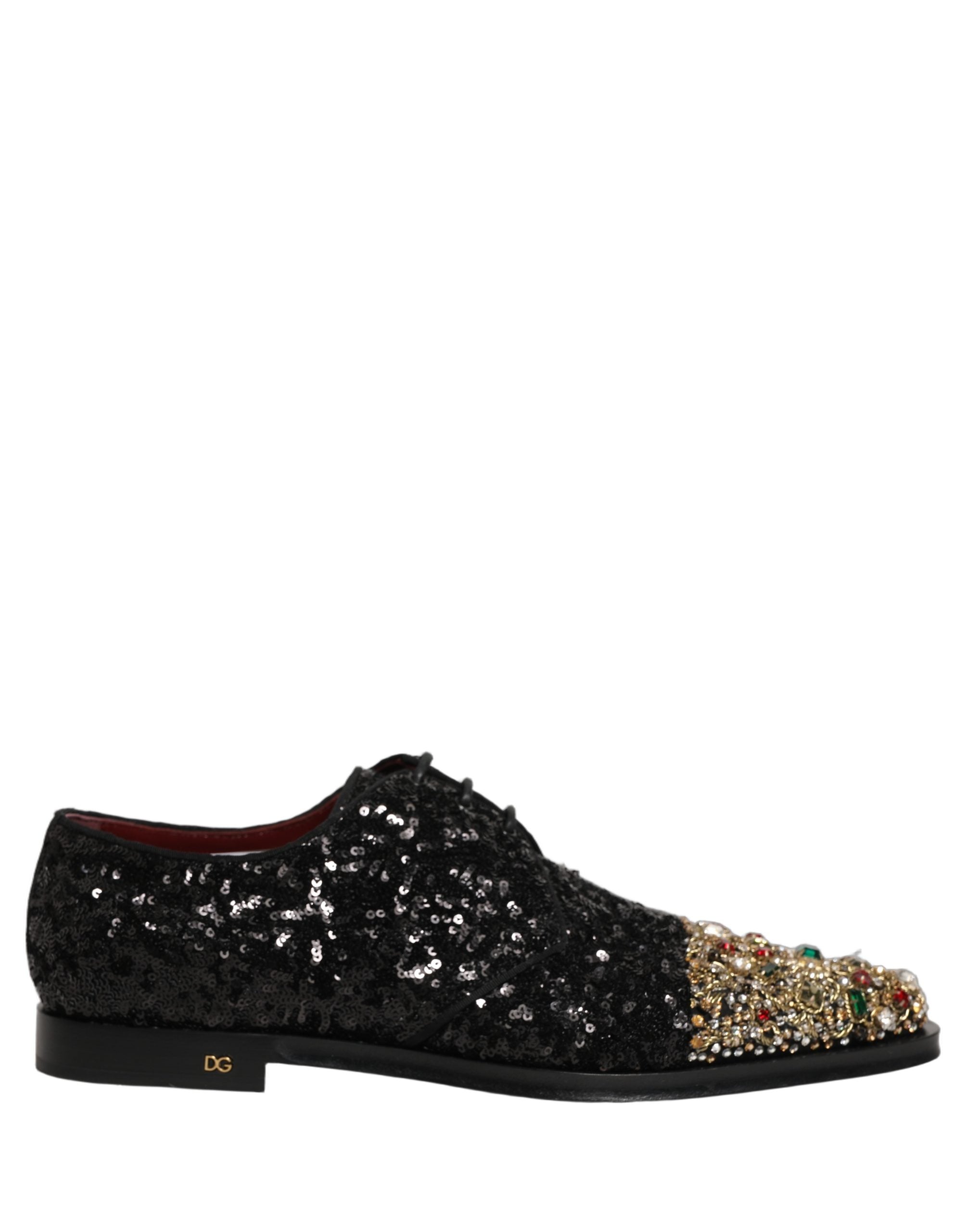 Dolce & Gabbana Black Sequin Embellished Men Derby Dress Men's Shoes