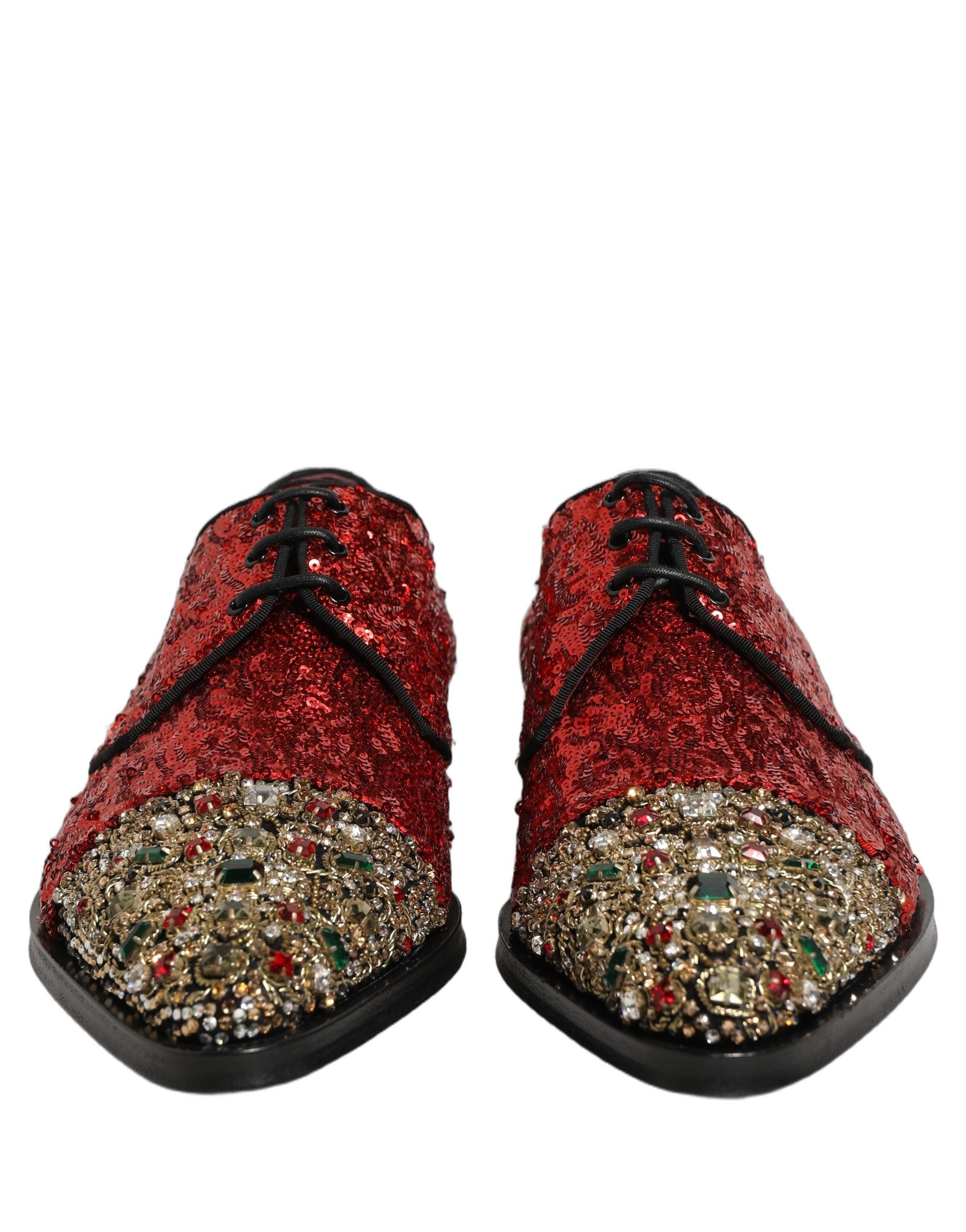 Dolce & Gabbana Red Sequin Embellished Men Derby Dress Men's Shoes