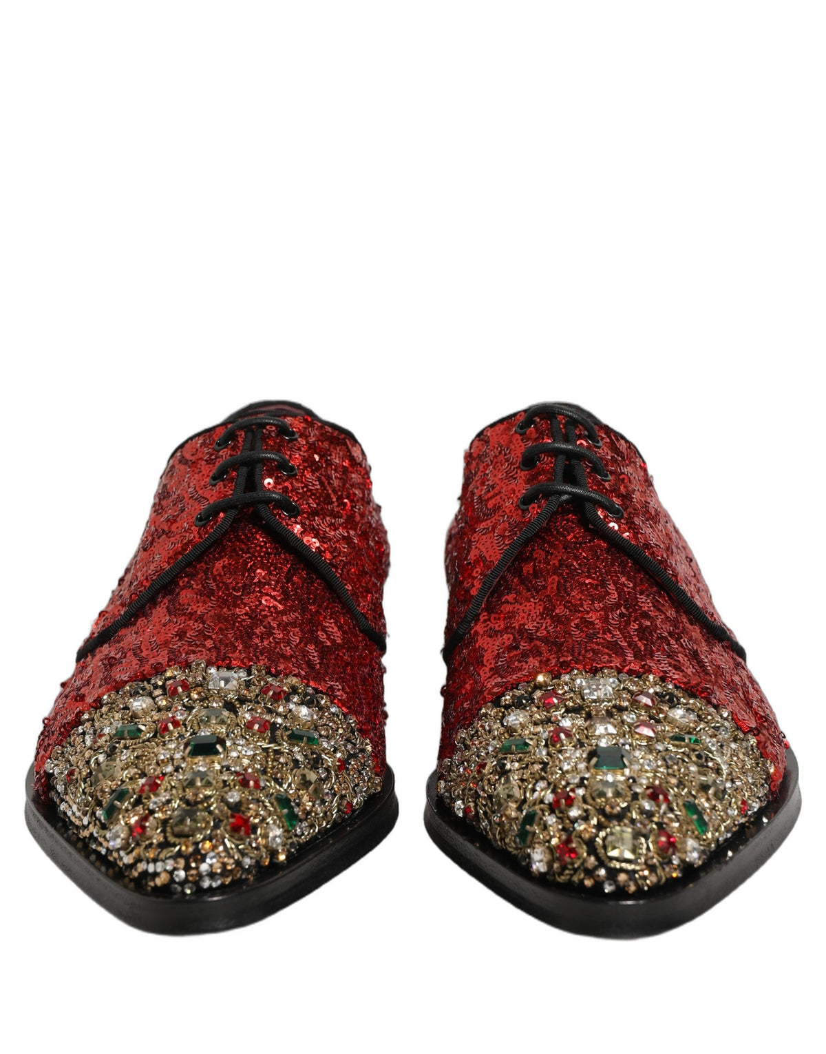 Dolce & Gabbana Red Sequin Embellished Men Derby Dress Men's Shoes