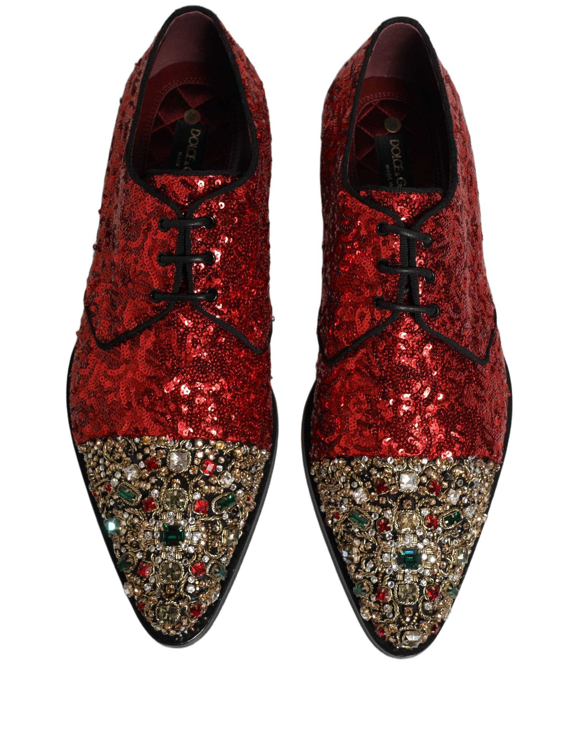Dolce & Gabbana Red Sequin Embellished Men Derby Dress Men's Shoes