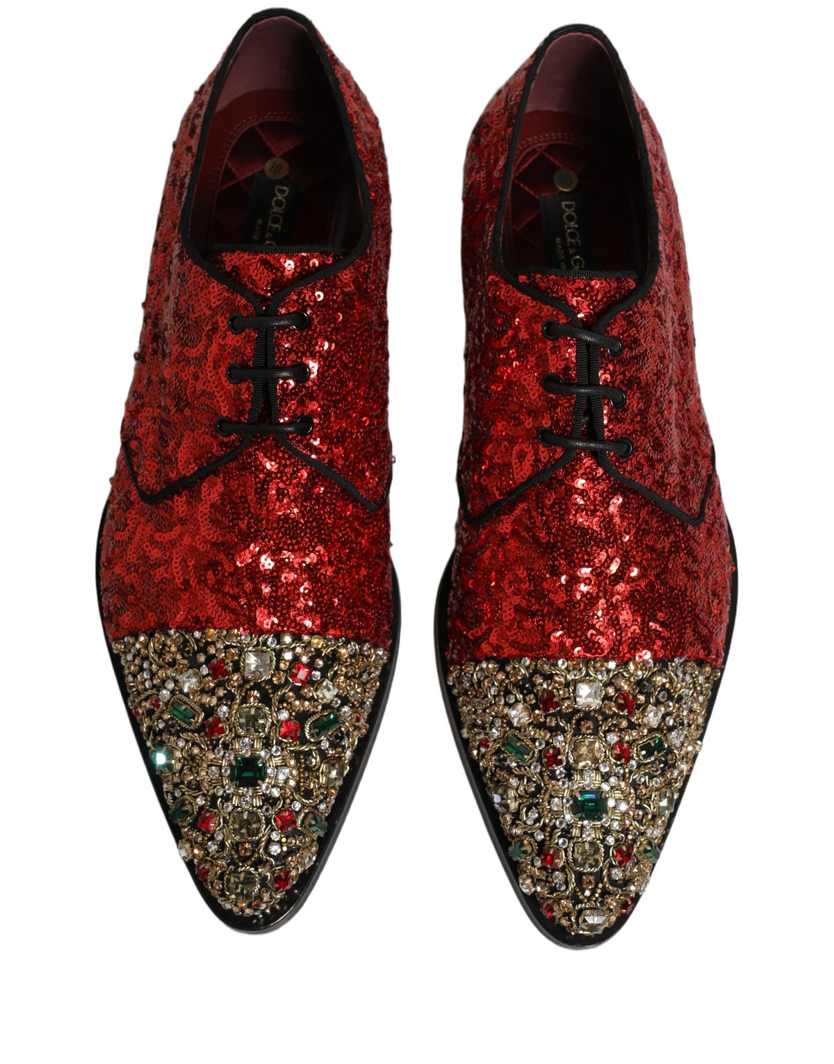 Dolce & Gabbana Red Sequin Embellished Men Derby Dress Men's Shoes