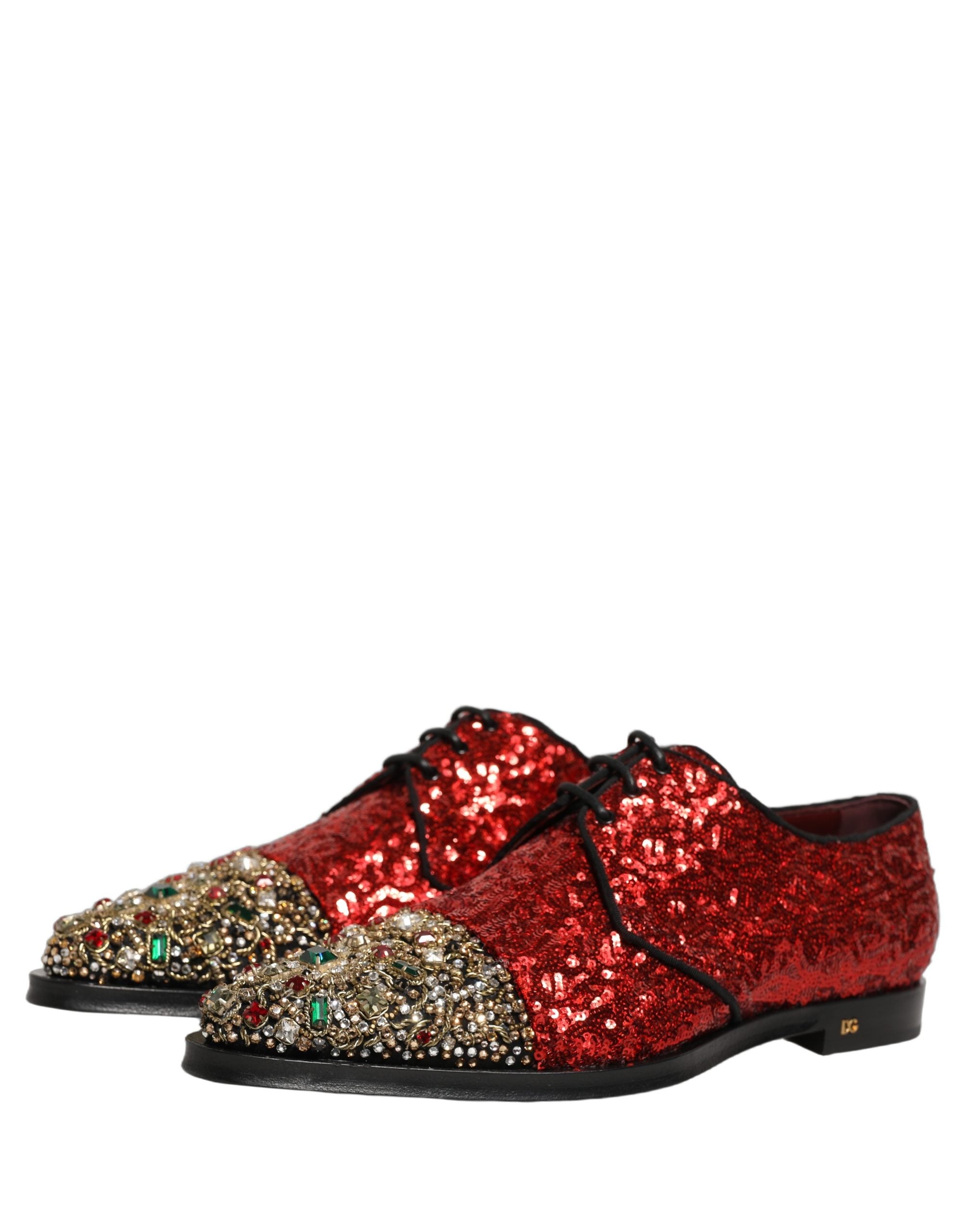 Dolce & Gabbana Red Sequin Embellished Men Derby Dress Men's Shoes