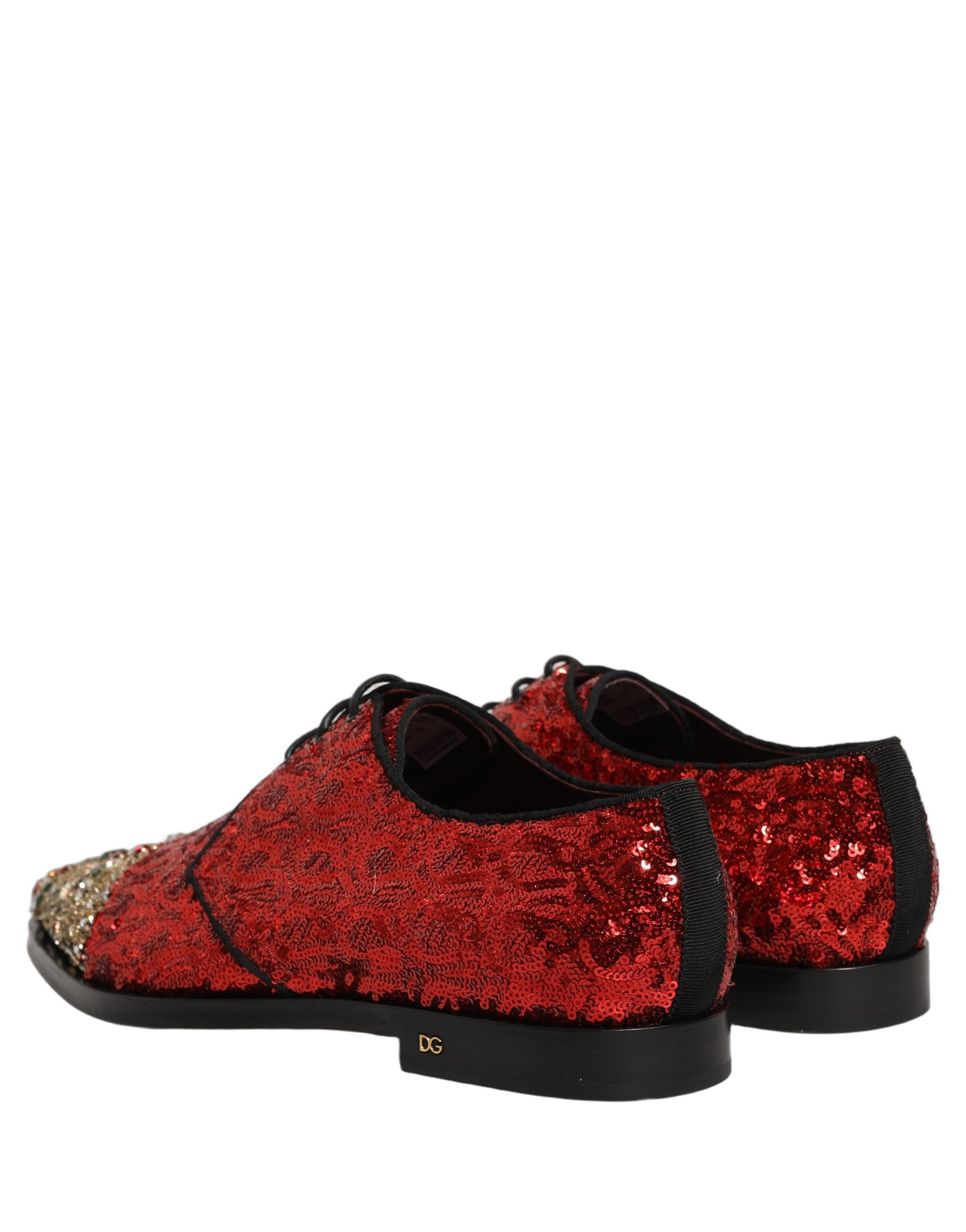 Dolce & Gabbana Red Sequin Embellished Men Derby Dress Men's Shoes