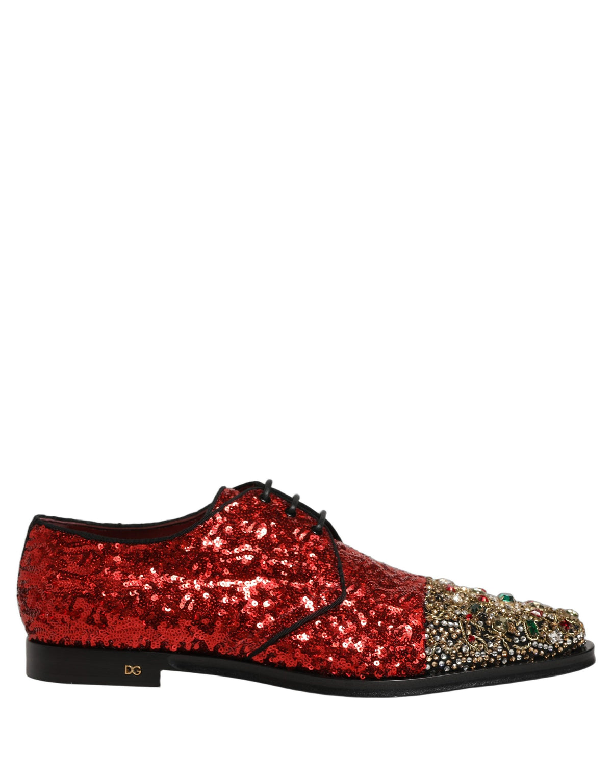 Dolce & Gabbana Red Sequin Embellished Men Derby Dress Men's Shoes