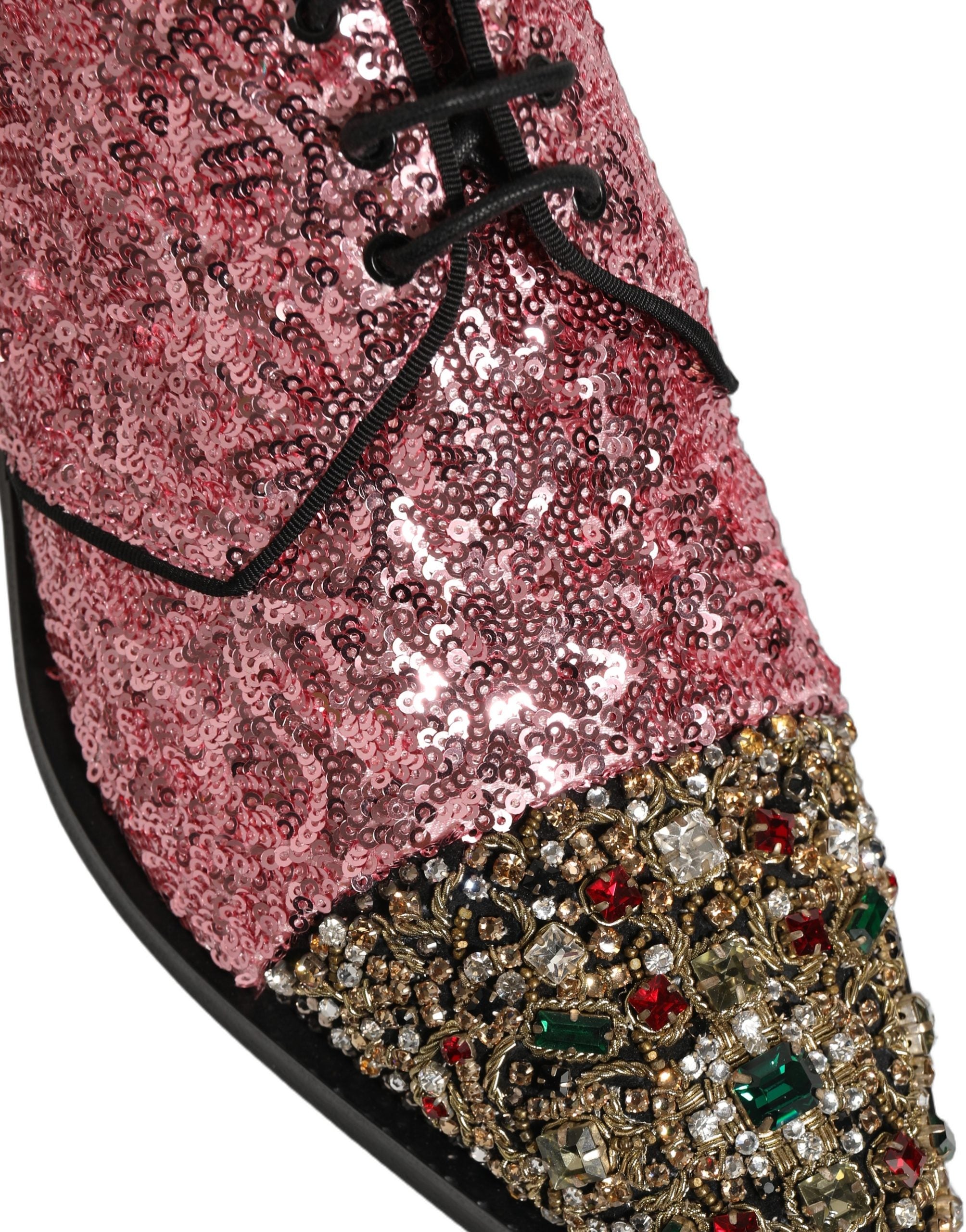 Dolce & Gabbana Pink Sequin Embellished Men Derby Dress Men's Shoes