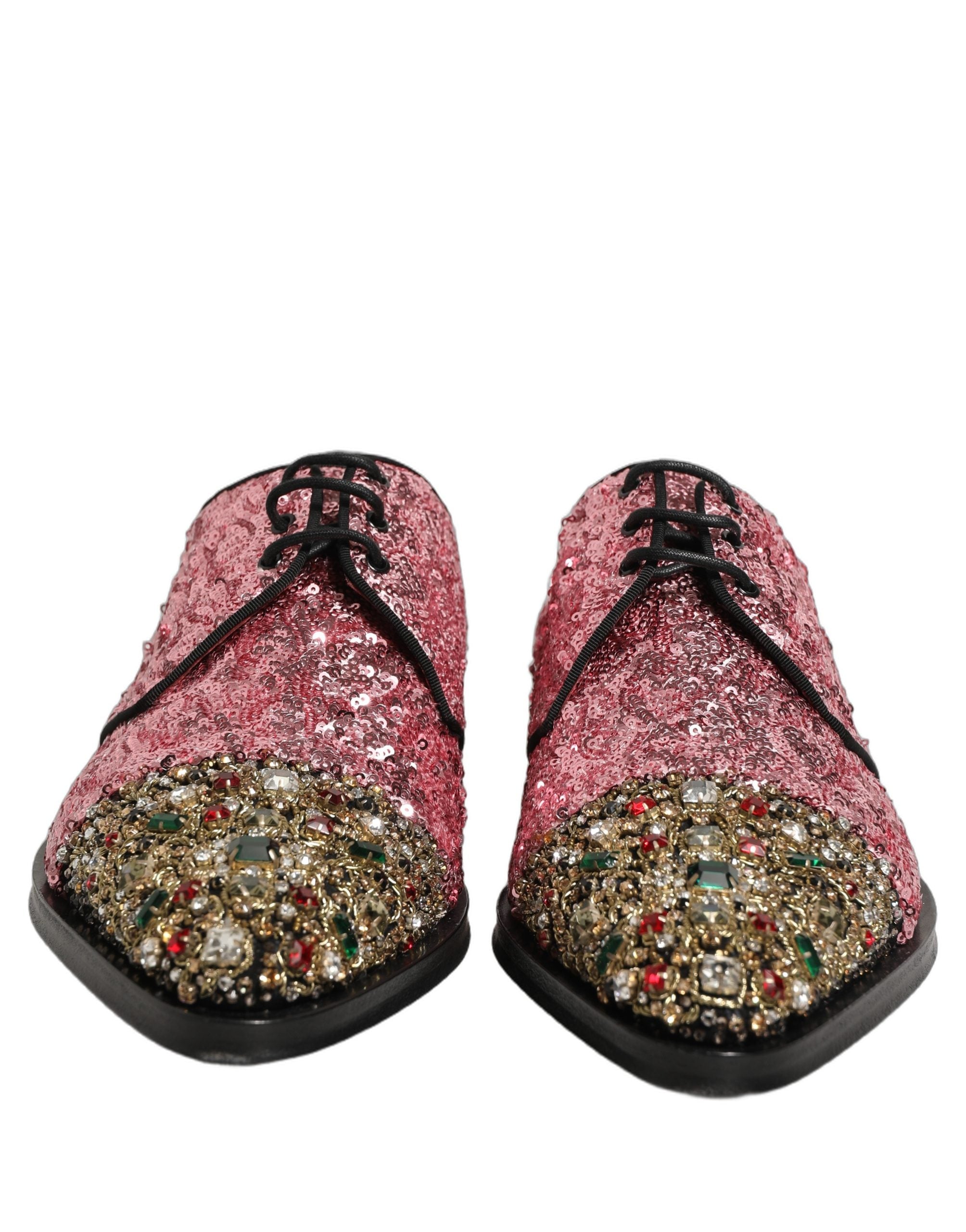 Dolce & Gabbana Pink Sequin Embellished Men Derby Dress Men's Shoes