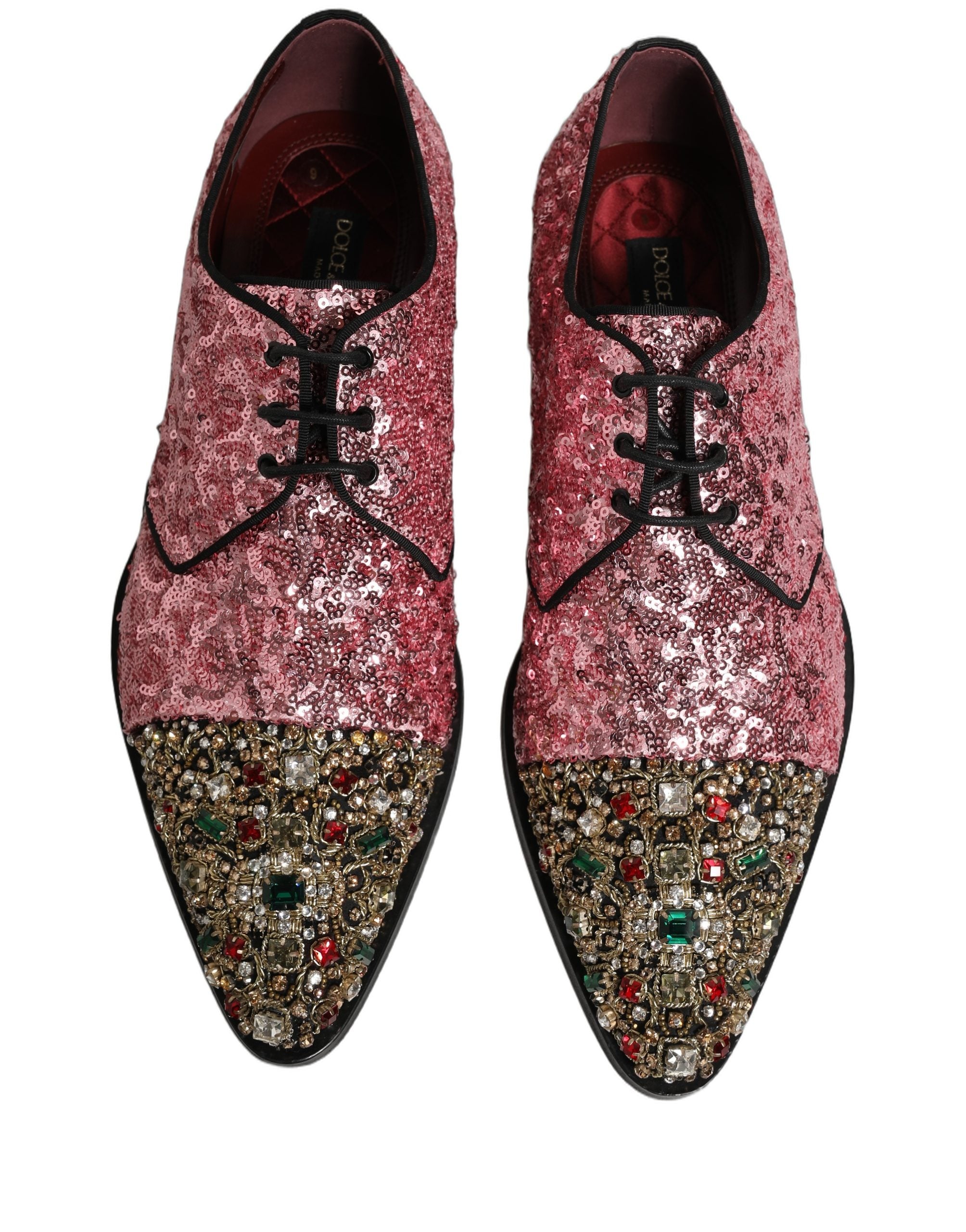 Dolce & Gabbana Pink Sequin Embellished Men Derby Dress Men's Shoes