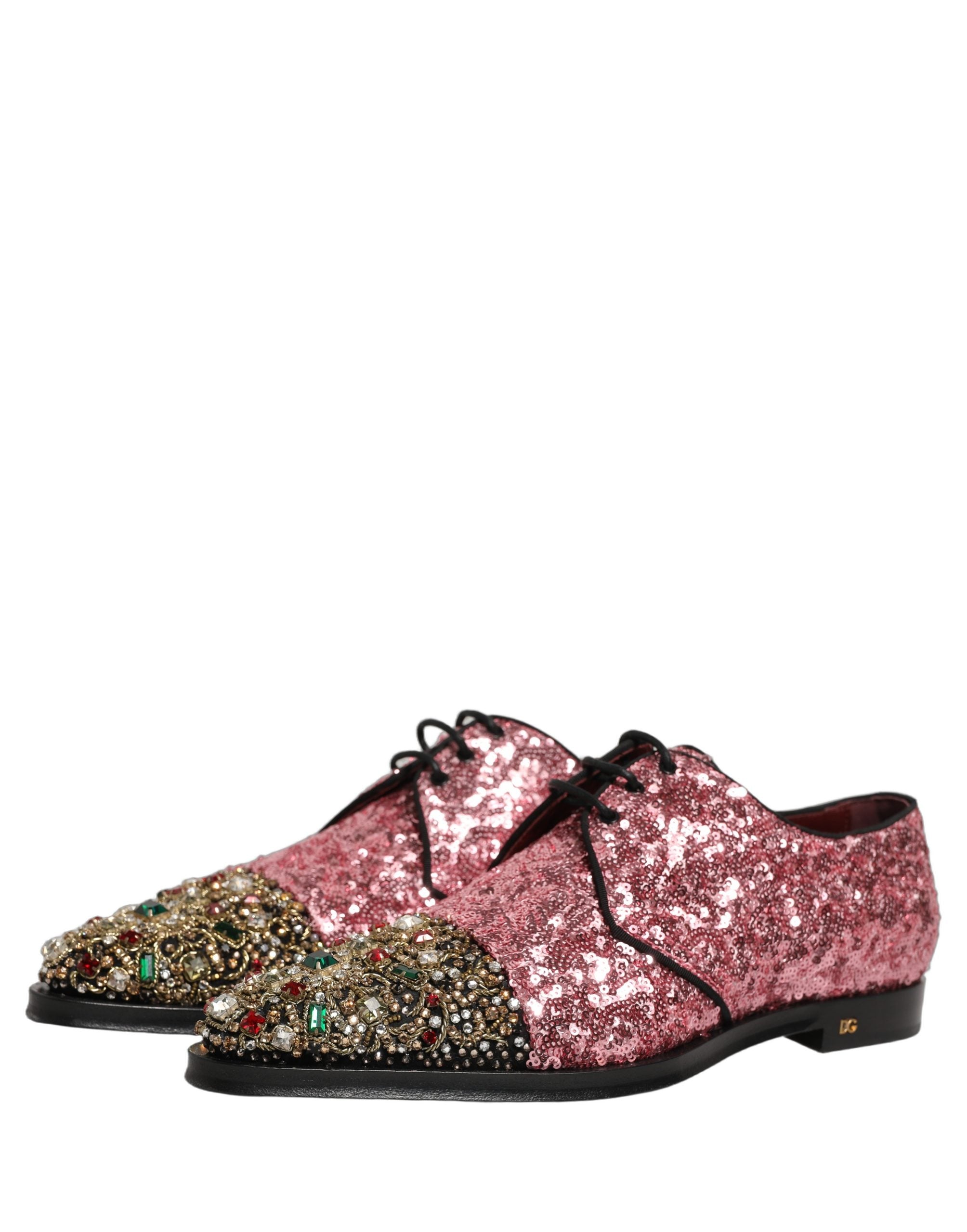 Dolce & Gabbana Pink Sequin Embellished Men Derby Dress Men's Shoes