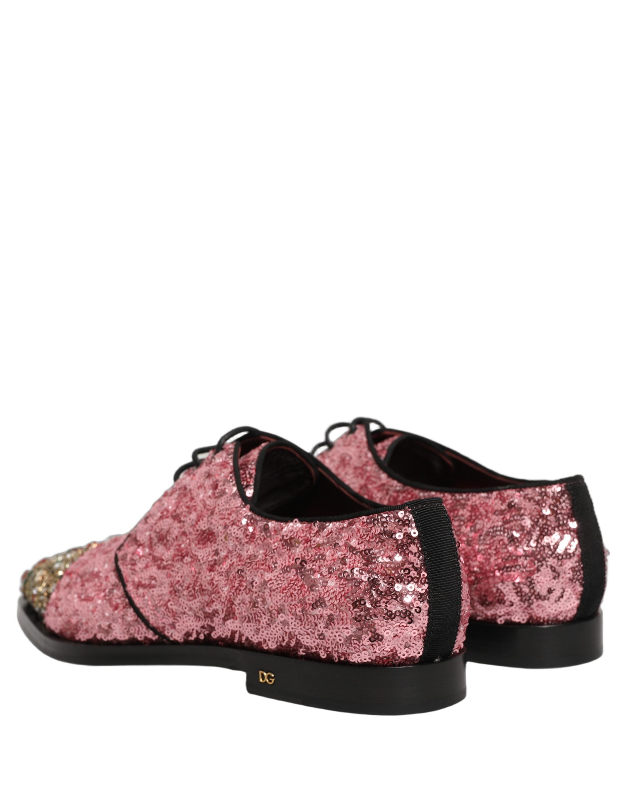 Dolce & Gabbana Pink Sequin Embellished Men Derby Dress Men's Shoes