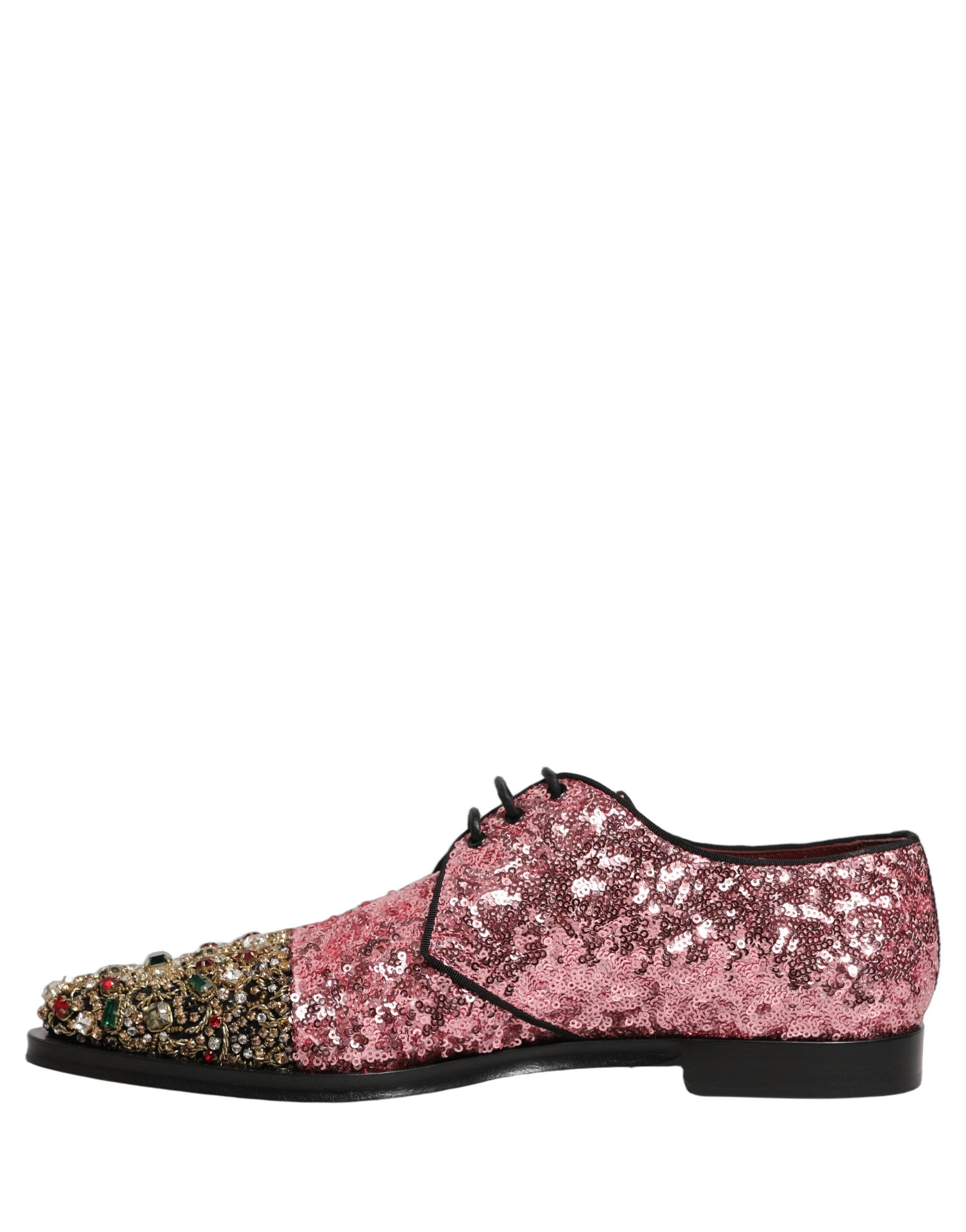 Dolce & Gabbana Pink Sequin Embellished Men Derby Dress Men's Shoes