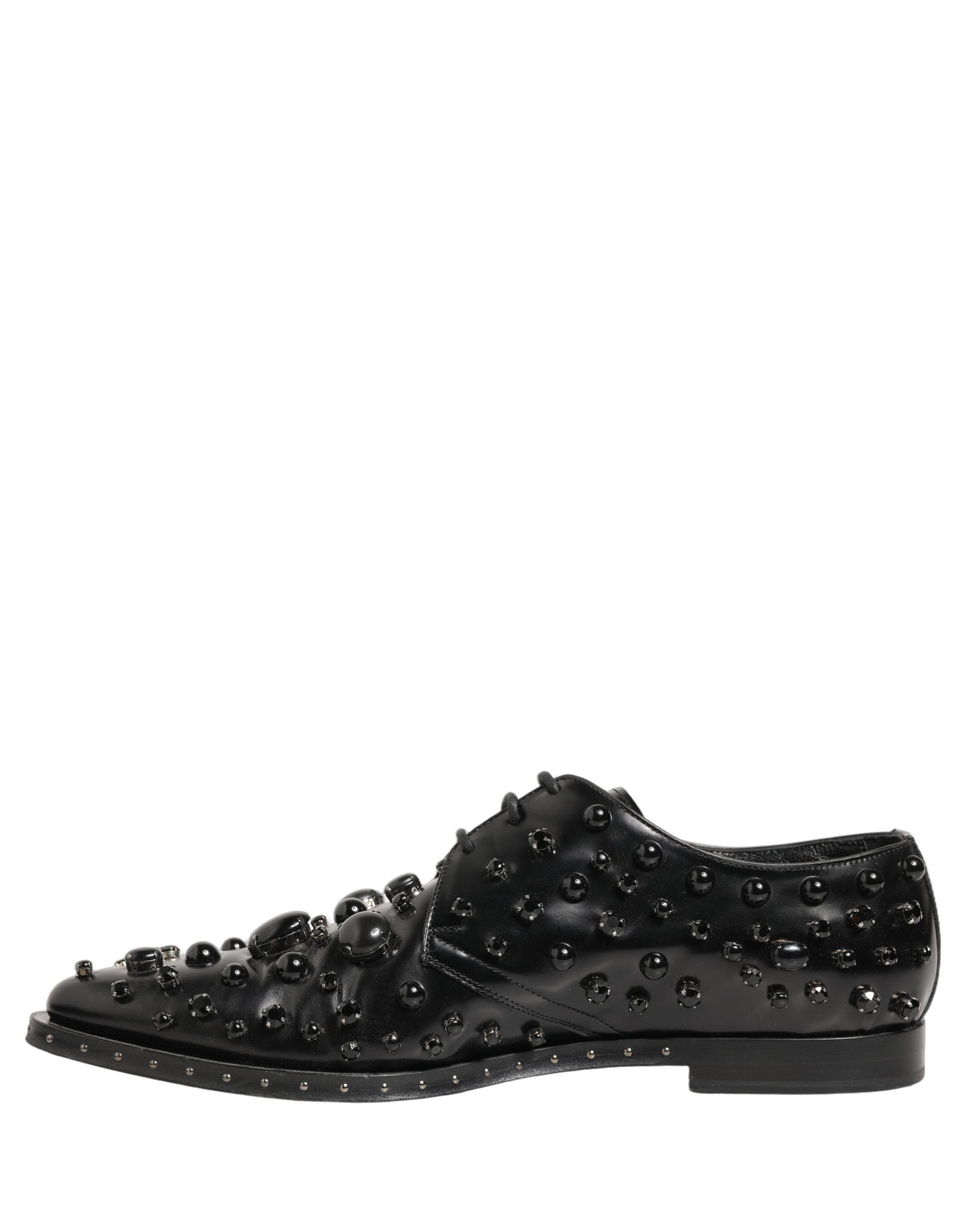 Dolce & Gabbana Black Leather Studded Men Formal Derby Men's Shoes (Pre-Owned)