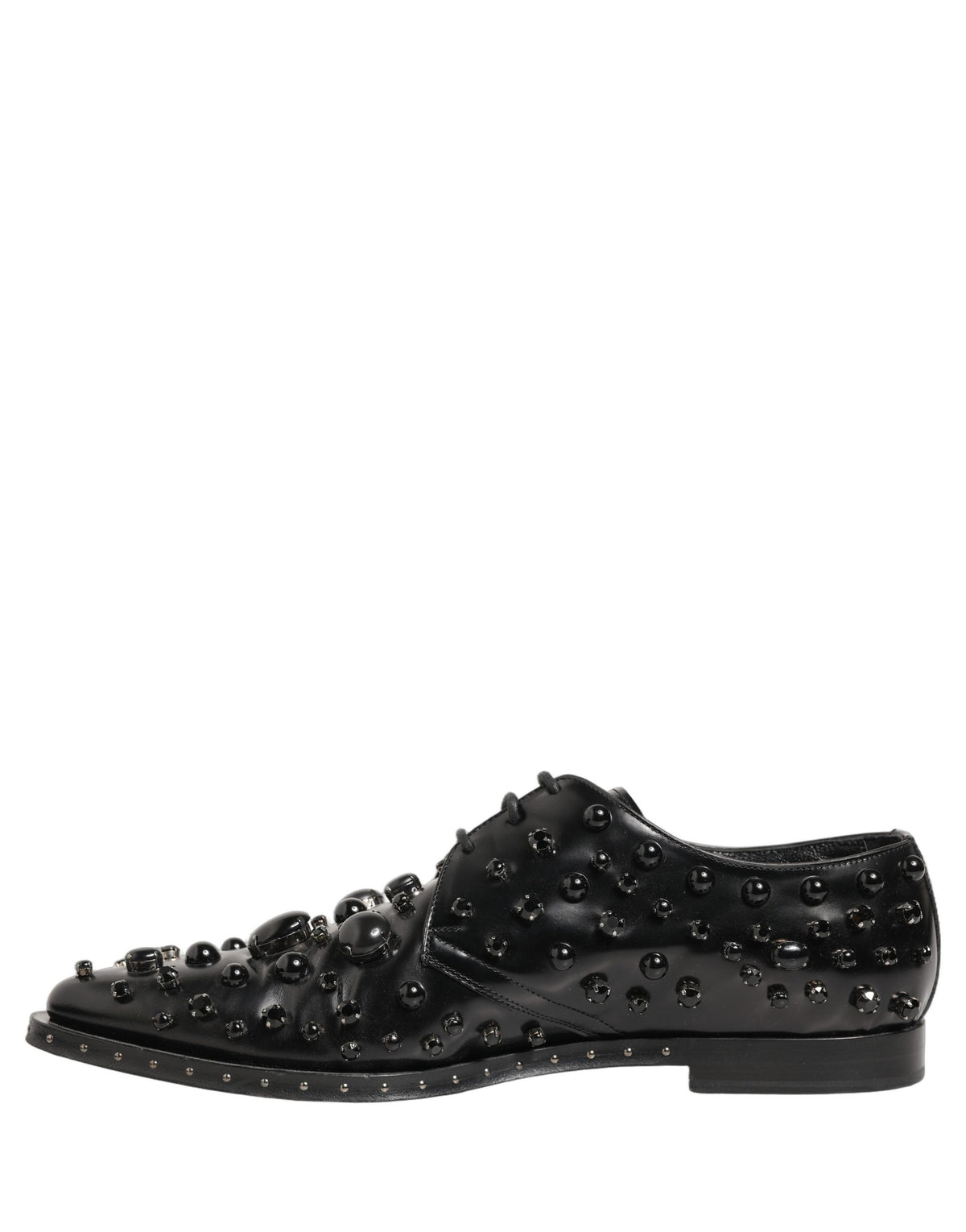 Dolce & Gabbana Black Leather Studded Men Formal Derby Men's Shoes (Pre-Owned)