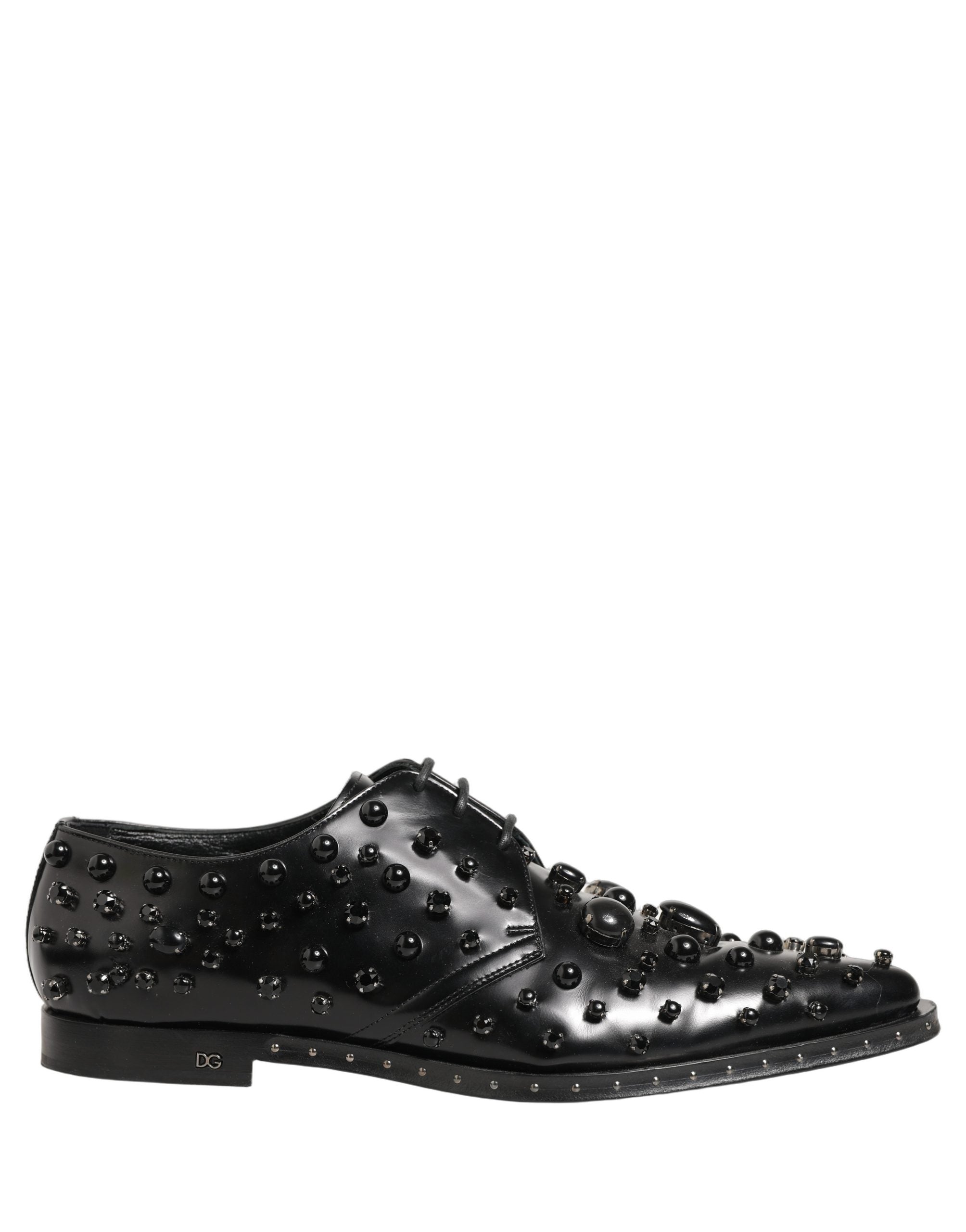 Dolce & Gabbana Black Leather Studded Men Formal Derby Men's Shoes (Pre-Owned)