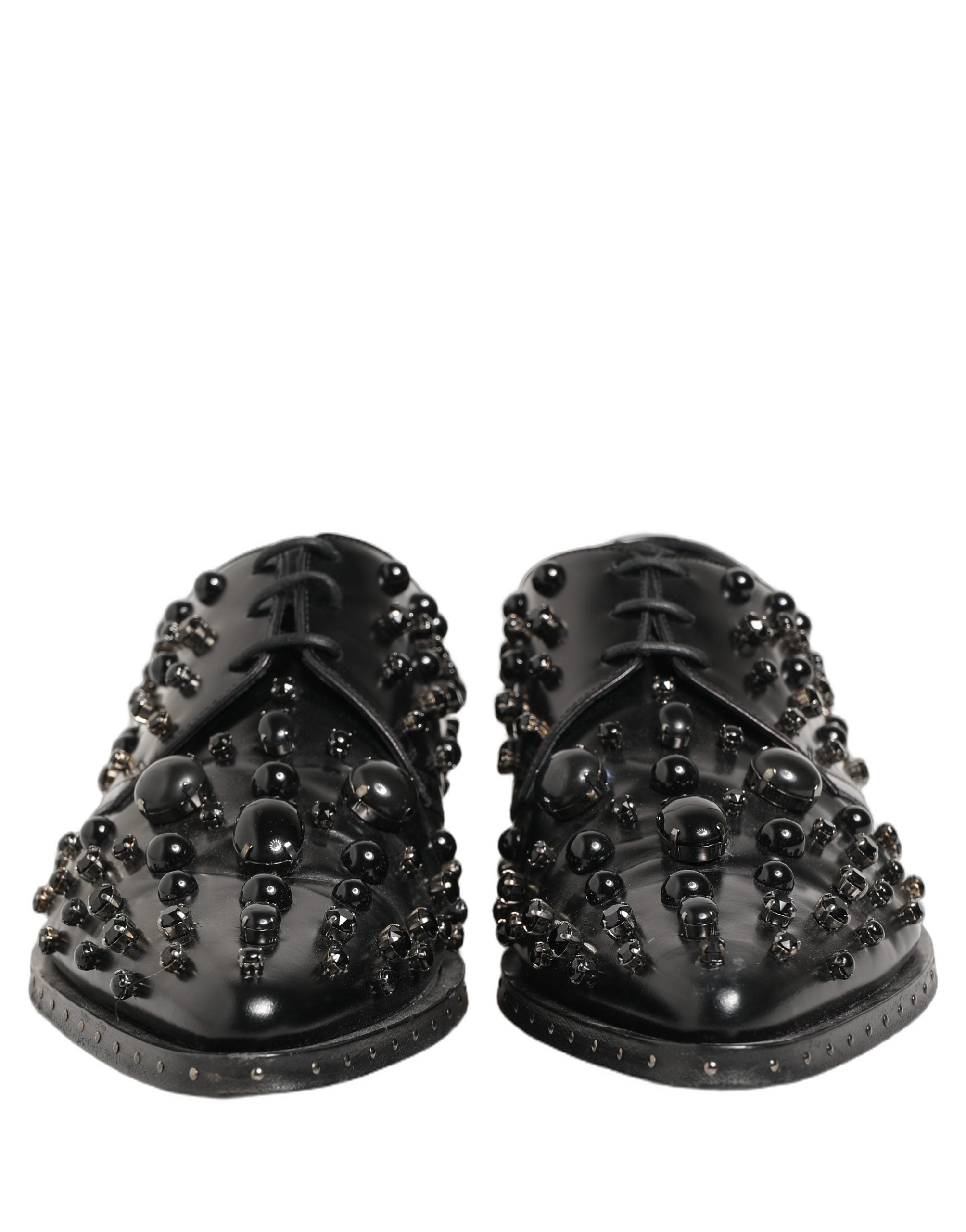 Dolce & Gabbana Black Leather Studded Men Formal Derby Men's Shoes (Pre-Owned)