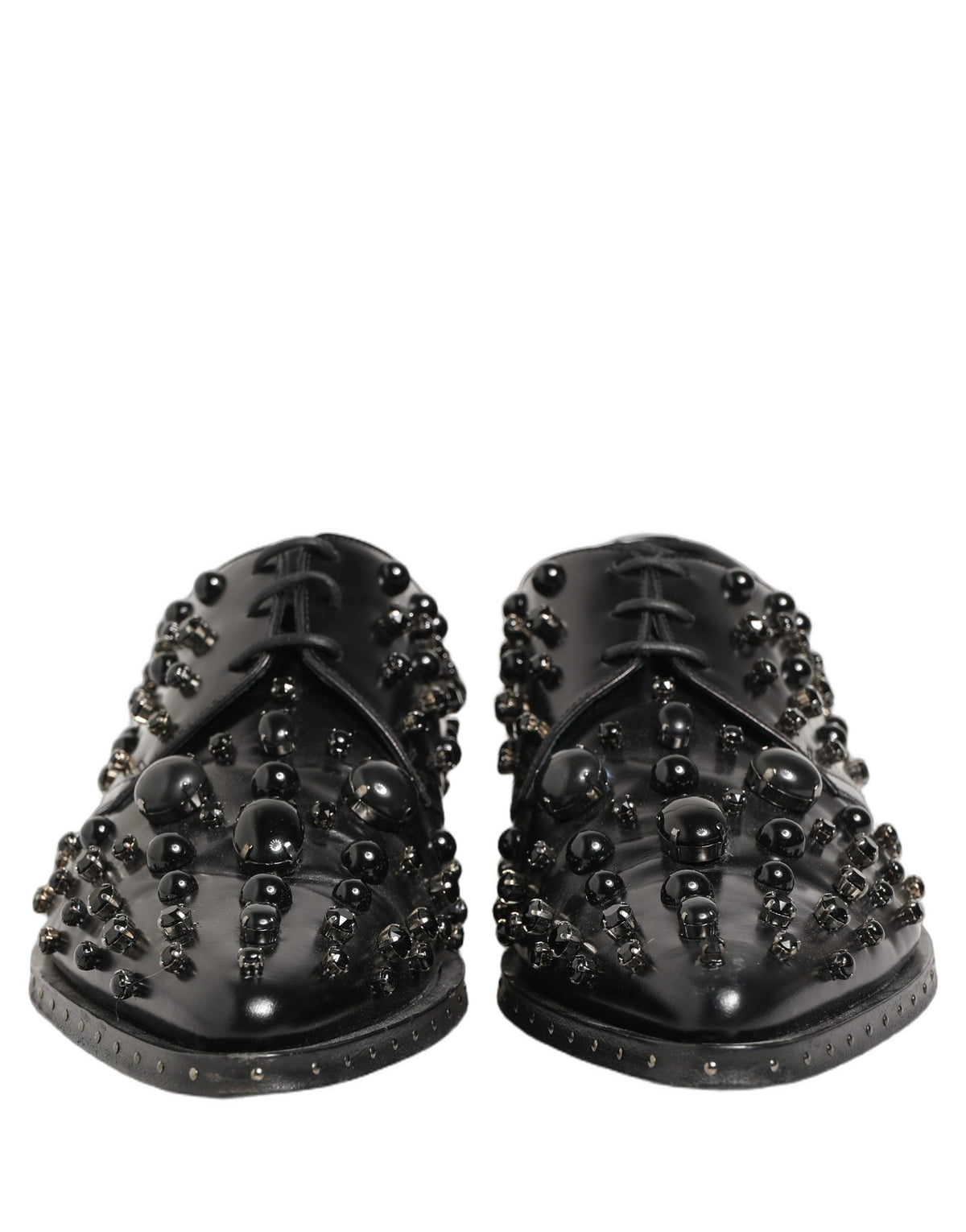 Dolce & Gabbana Black Leather Studded Men Formal Derby Men's Shoes (Pre-Owned)