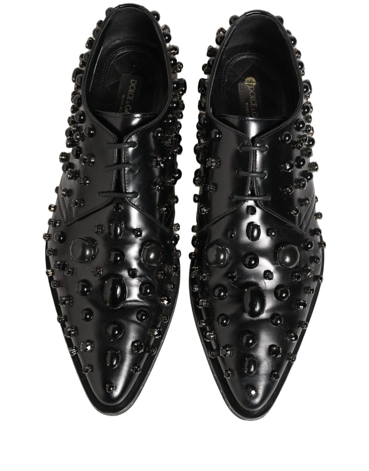 Dolce & Gabbana Black Leather Studded Men Formal Derby Men's Shoes (Pre-Owned)