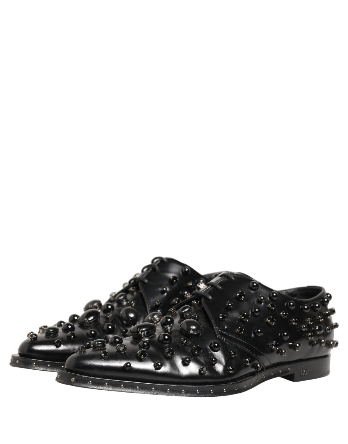 Dolce & Gabbana Black Leather Studded Men Formal Derby Men's Shoes (Pre-Owned)