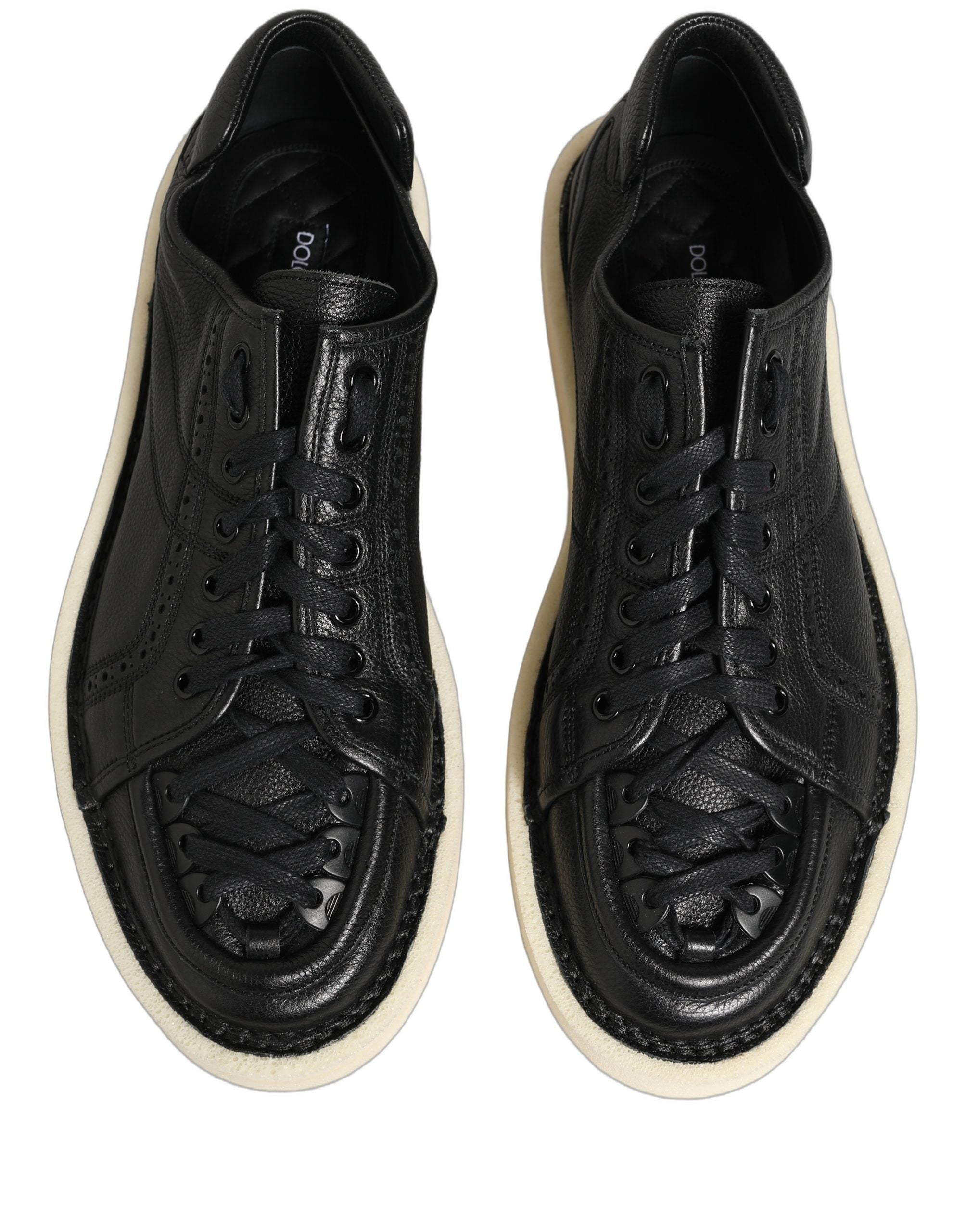 Dolce & Gabbana Black Leather Lace Up Low Top Sneakers Men's Shoes (Pre-Owned)