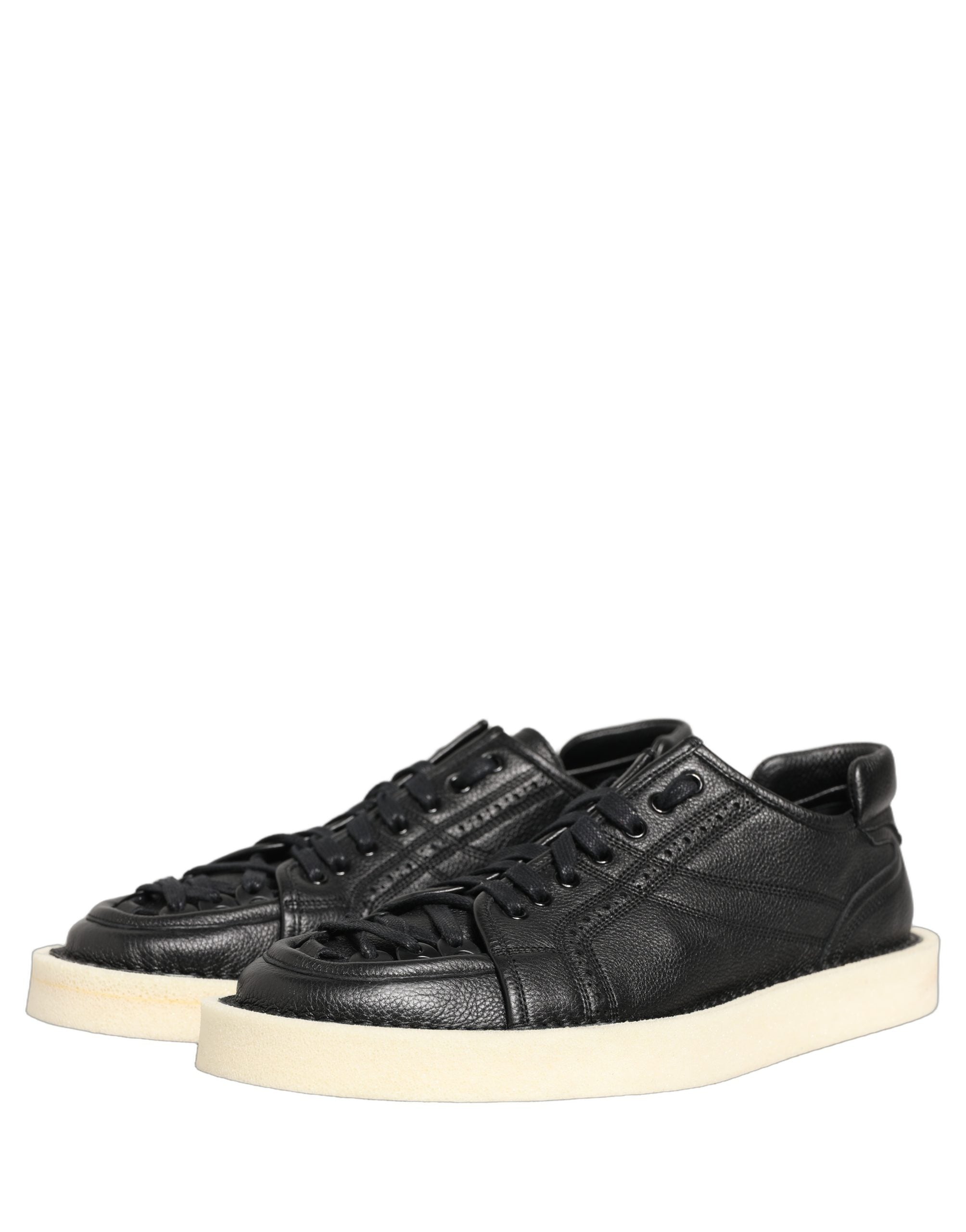Dolce & Gabbana Black Leather Lace Up Low Top Sneakers Men's Shoes (Pre-Owned)