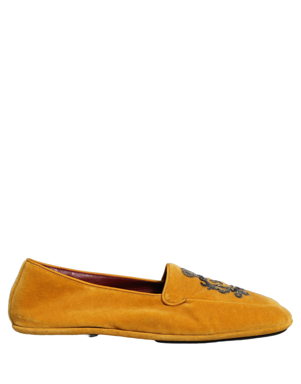 Dolce & Gabbana Yellow Velvet Crown Embroidery Loafers Men's Shoes