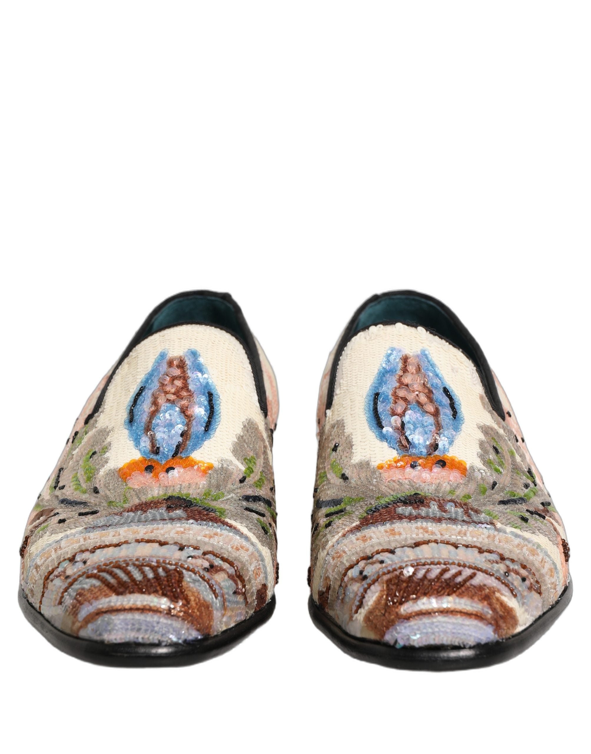 Dolce & Gabbana Multicolor Sequin Embroidered Loafers Men's Shoes