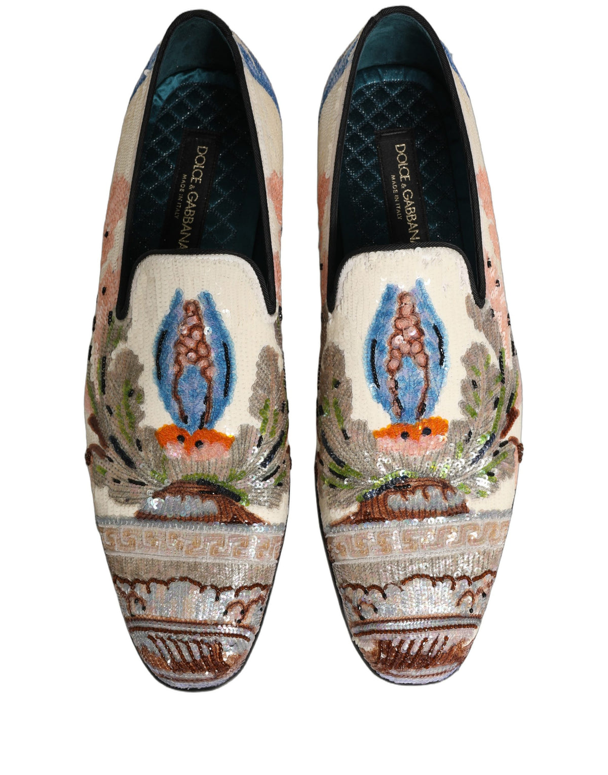 Dolce & Gabbana Multicolor Sequin Embroidered Loafers Men's Shoes