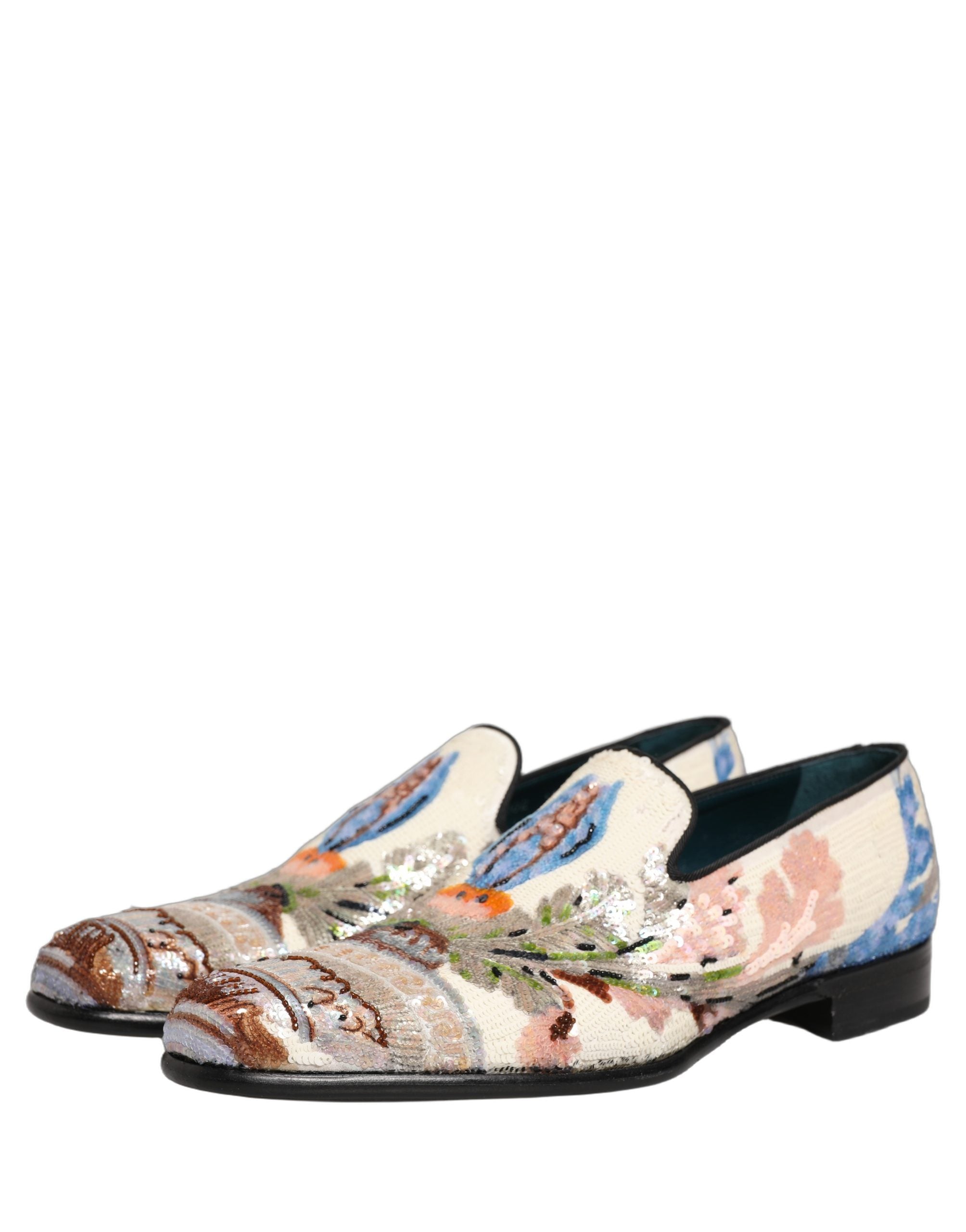 Dolce & Gabbana Multicolor Sequin Embroidered Loafers Men's Shoes