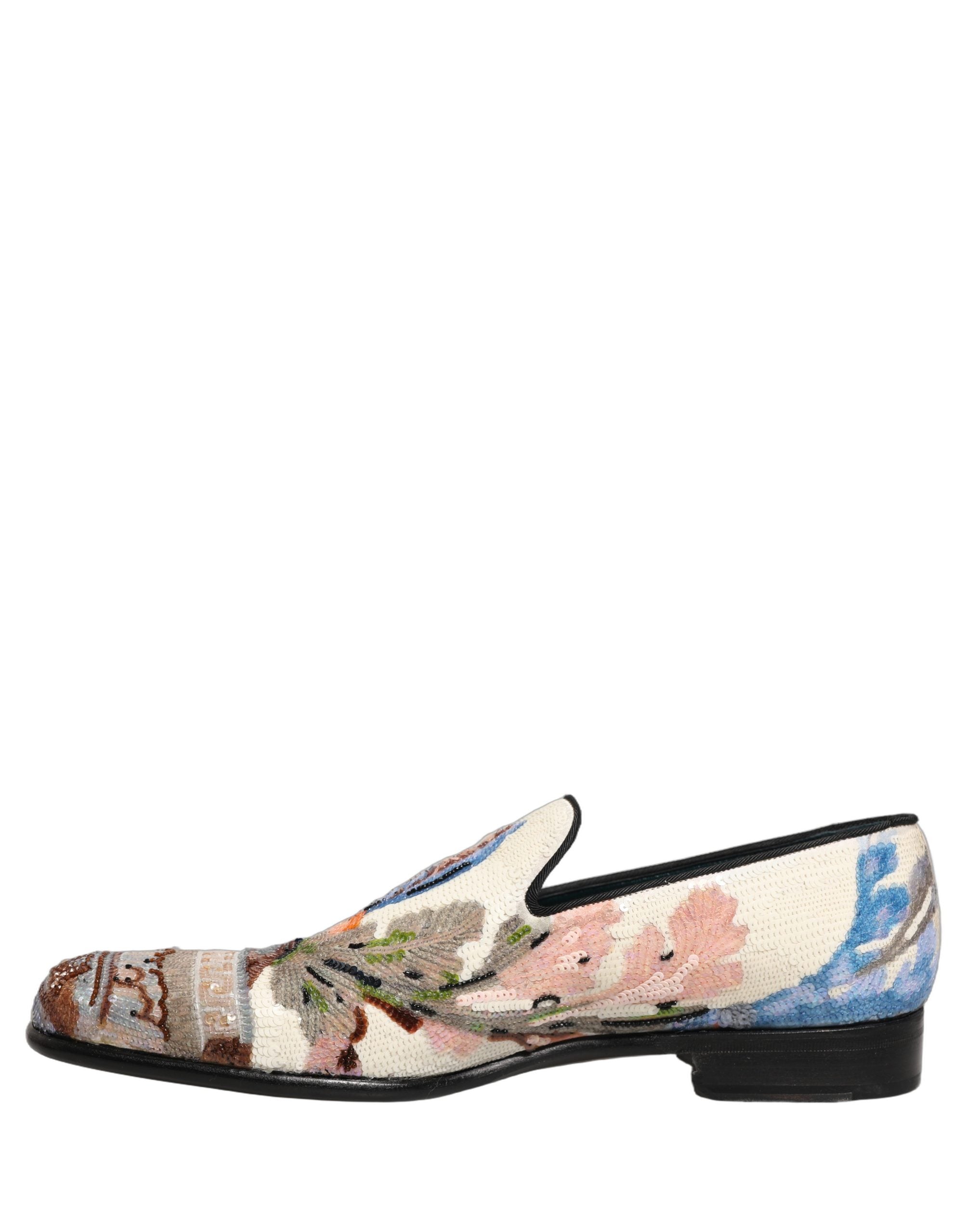Dolce & Gabbana Multicolor Sequin Embroidered Loafers Men's Shoes