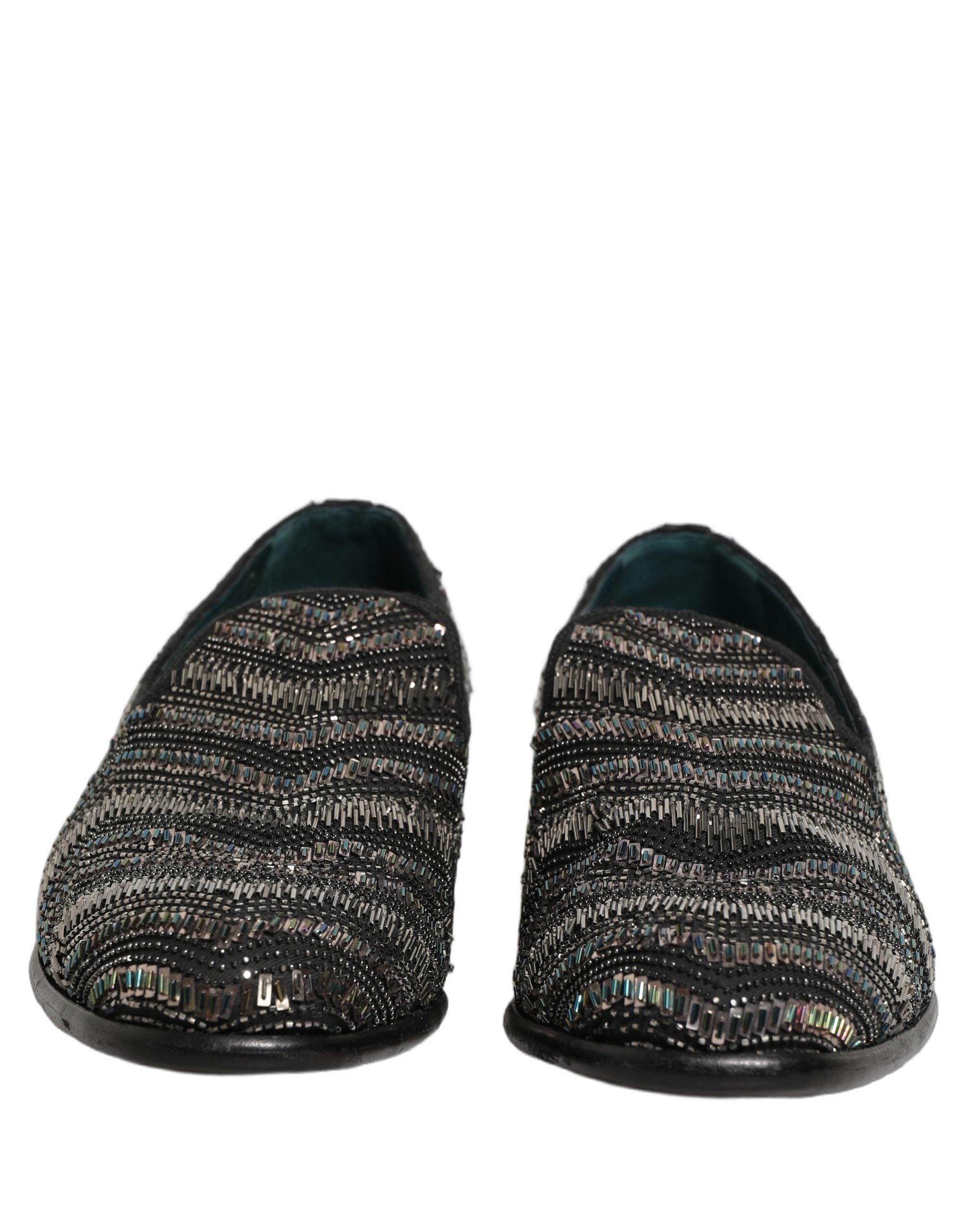 Dolce & Gabbana Black Silver Embellished Slip On Loafers Men's Shoes