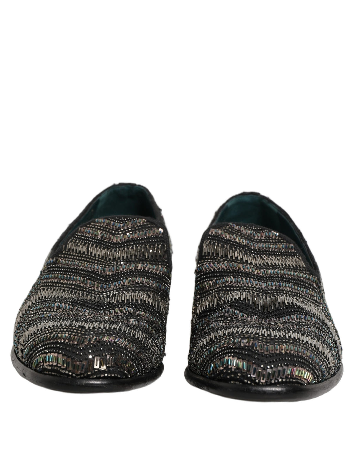 Dolce & Gabbana Black Silver Embellished Slip On Loafers Men's Shoes