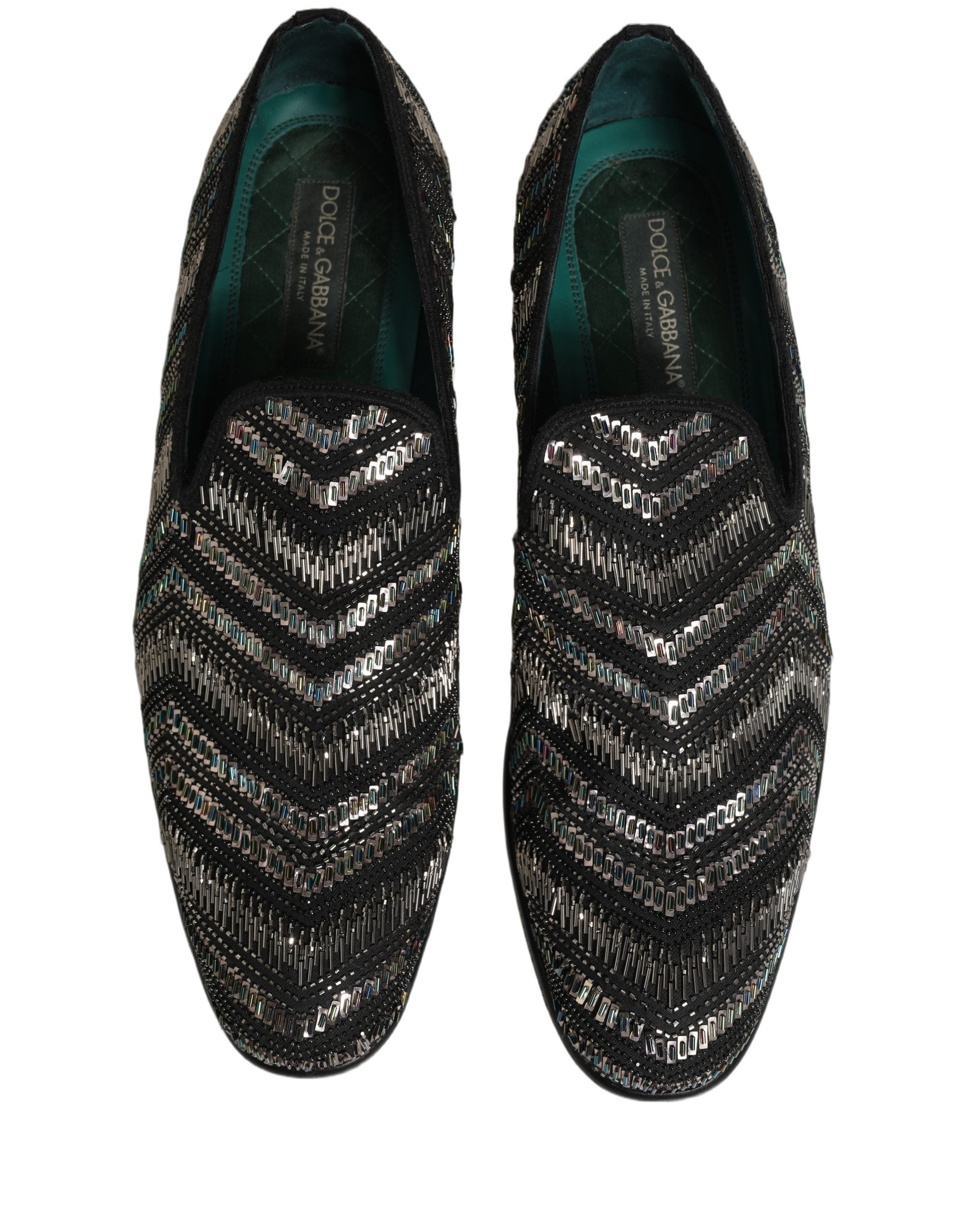 Dolce & Gabbana Black Silver Embellished Slip On Loafers Men's Shoes