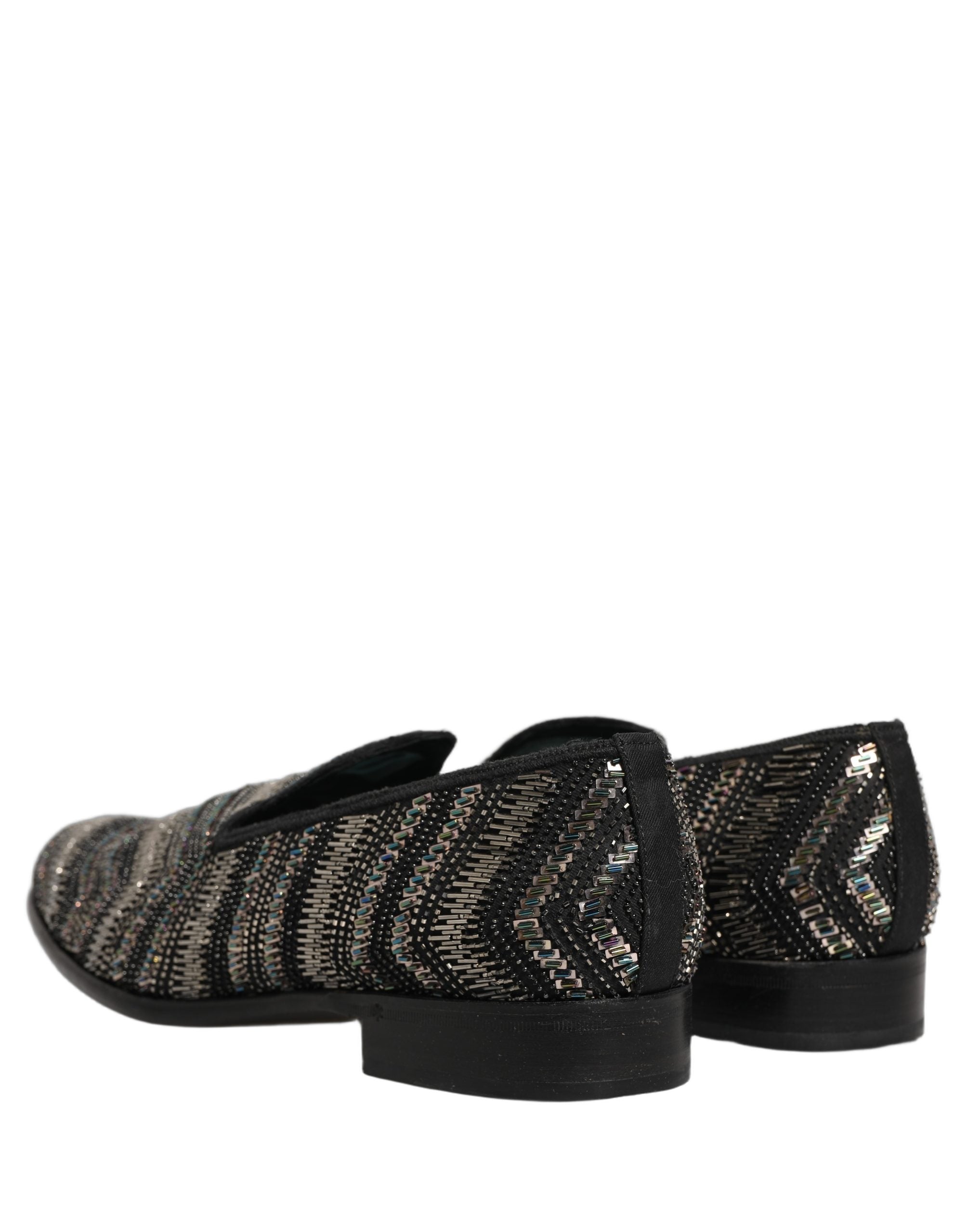 Dolce & Gabbana Black Silver Embellished Slip On Loafers Men's Shoes