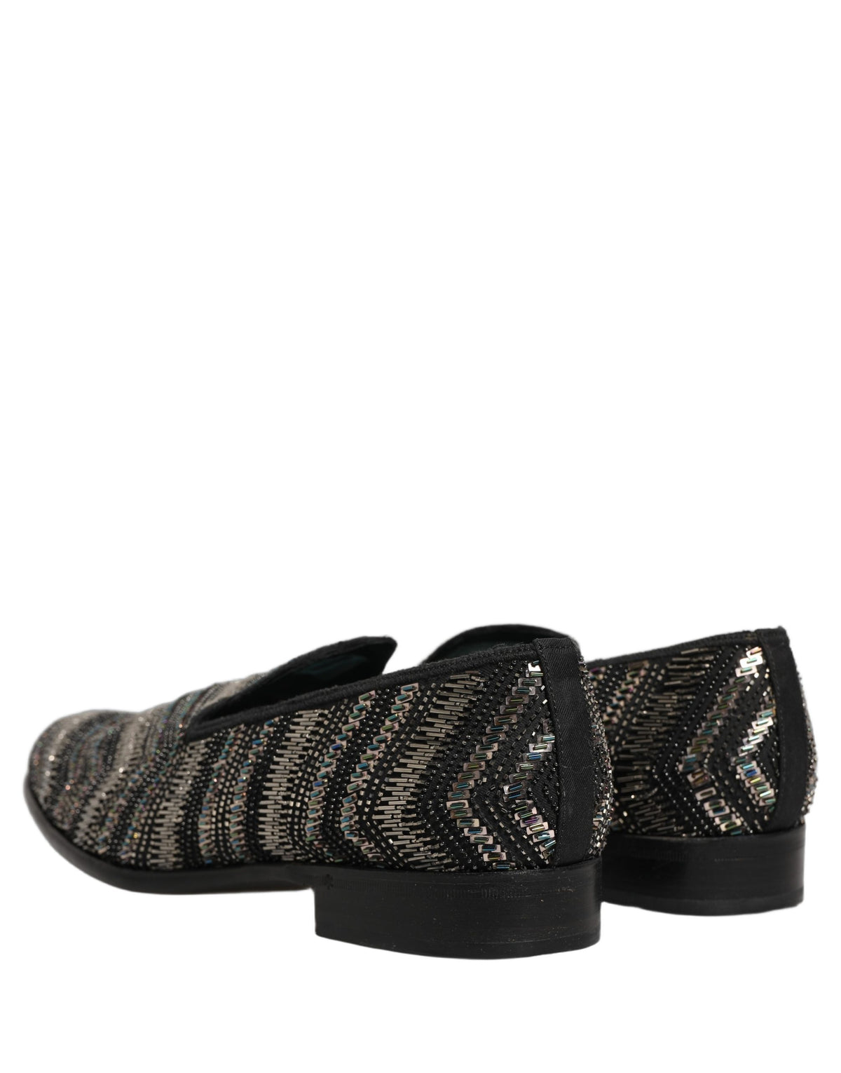 Dolce & Gabbana Black Silver Embellished Slip On Loafers Men's Shoes