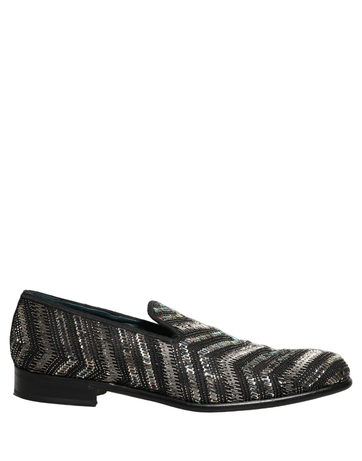 Dolce & Gabbana Black Silver Embellished Slip On Loafers Men's Shoes
