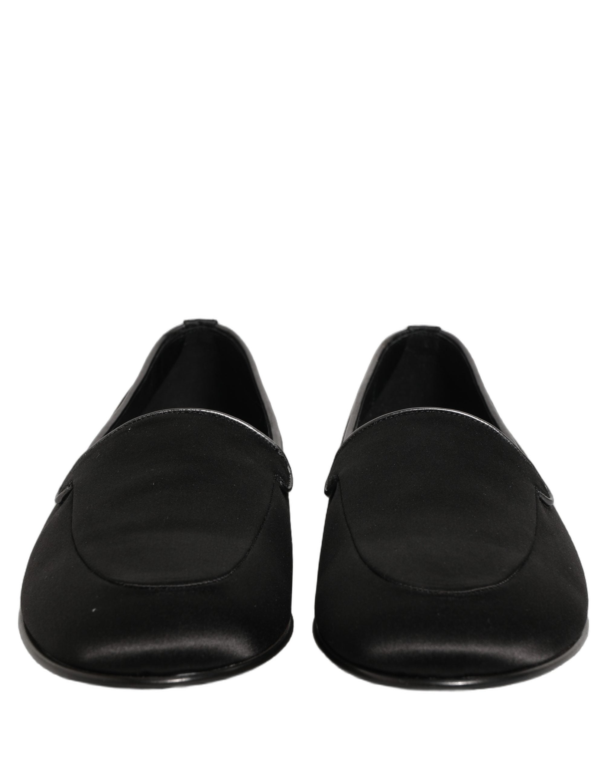 Dolce & Gabbana Black Satin Logo Slip On Flats Loafers Men's Shoes