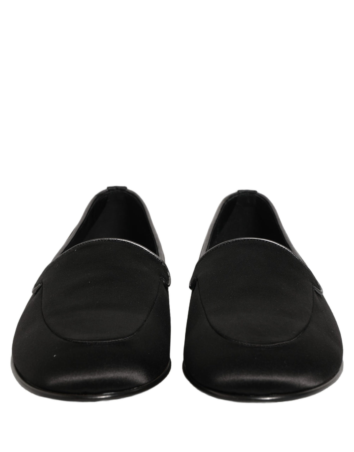 Dolce & Gabbana Black Satin Logo Slip On Flats Loafers Men's Shoes