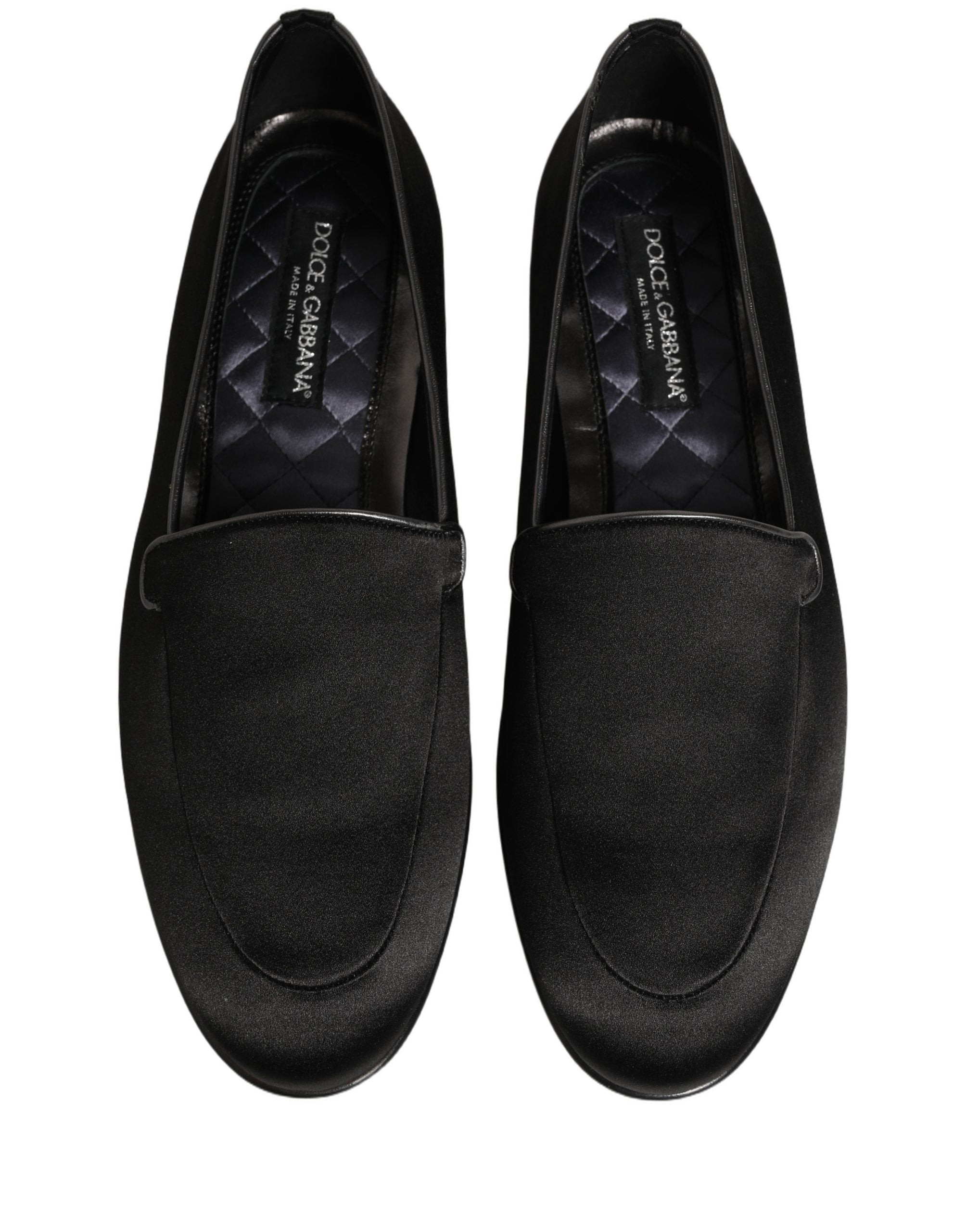 Dolce & Gabbana Black Satin Logo Slip On Flats Loafers Men's Shoes