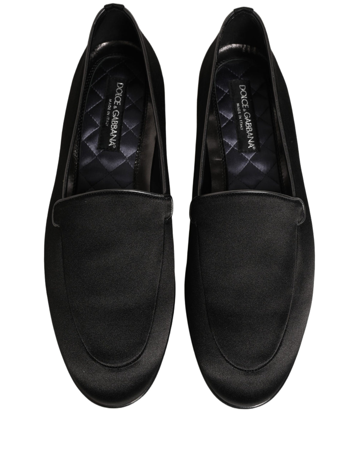 Dolce & Gabbana Black Satin Logo Slip On Flats Loafers Men's Shoes