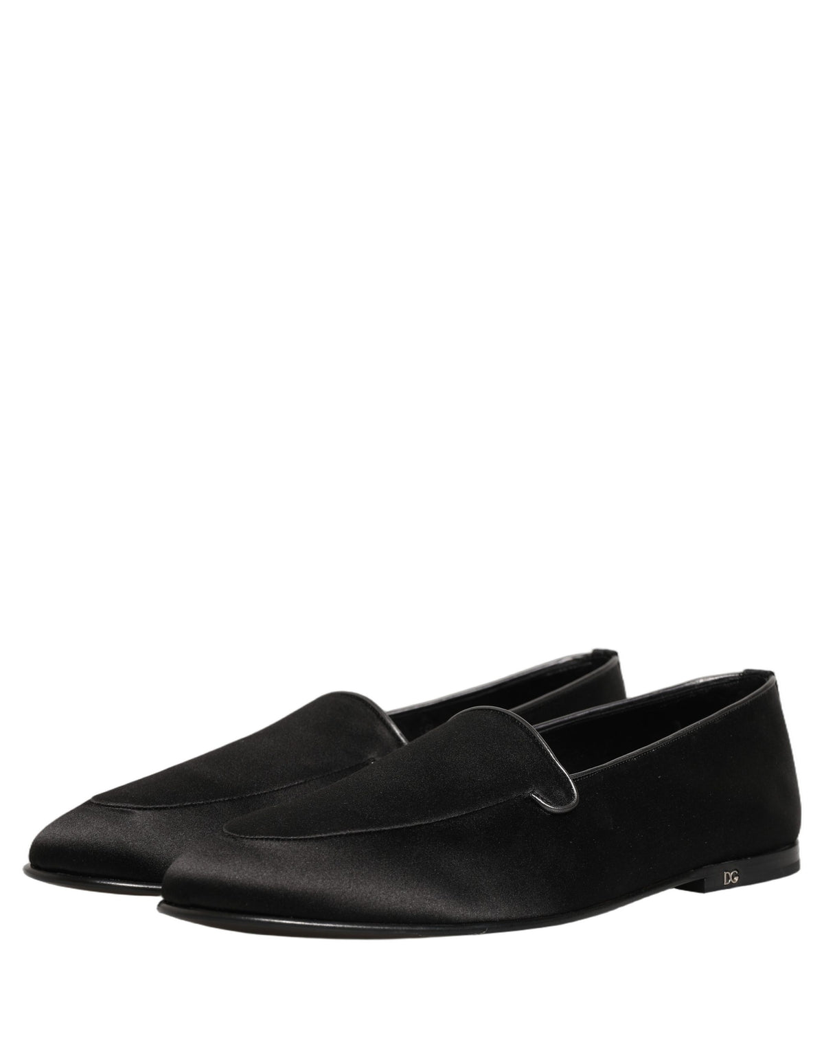 Dolce & Gabbana Black Satin Logo Slip On Flats Loafers Men's Shoes