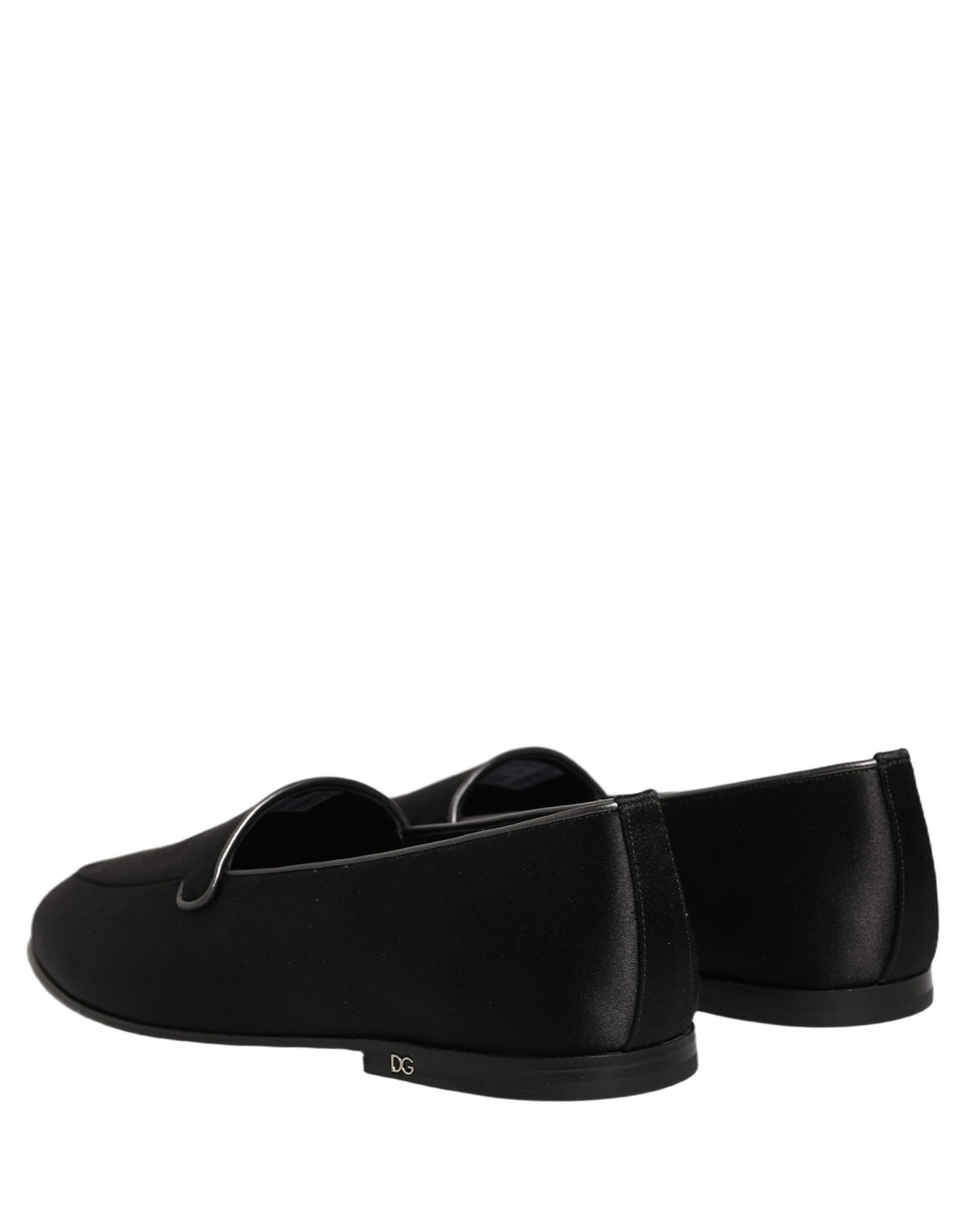 Dolce & Gabbana Black Satin Logo Slip On Flats Loafers Men's Shoes