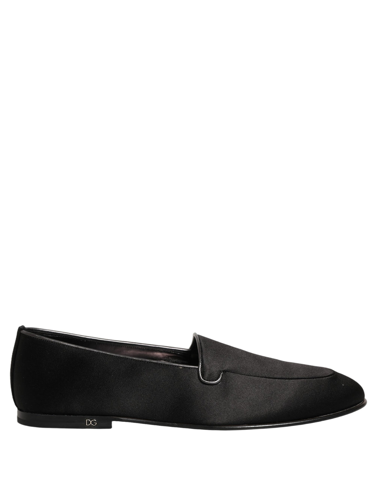 Dolce & Gabbana Black Satin Logo Slip On Flats Loafers Men's Shoes
