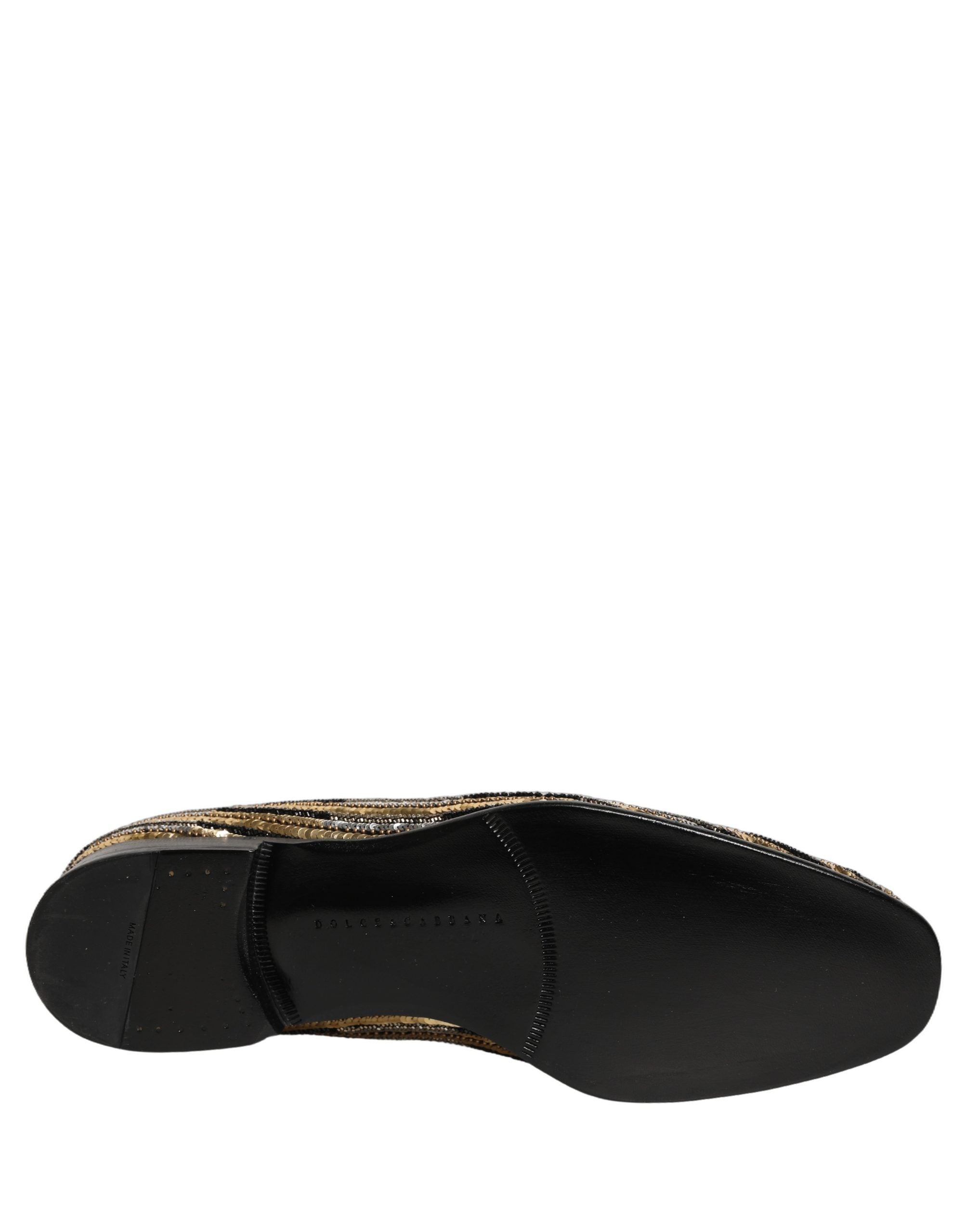 Dolce & Gabbana Gold Striped Sequin Embellished Loafer Men's Shoes
