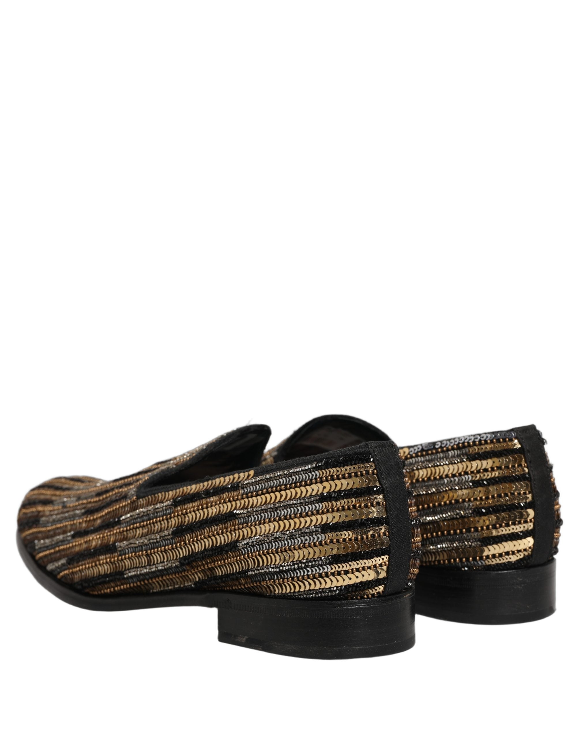 Dolce & Gabbana Gold Striped Sequin Embellished Loafer Men's Shoes