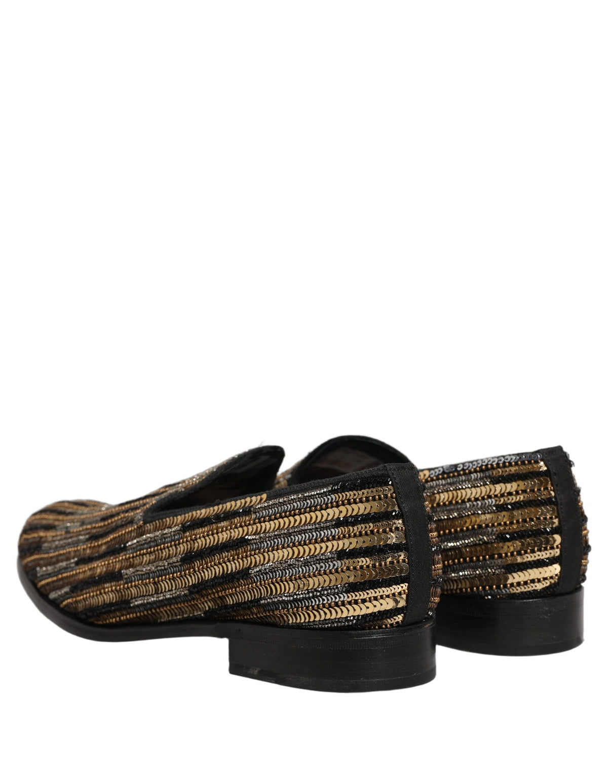 Dolce & Gabbana Gold Striped Sequin Embellished Loafer Men's Shoes