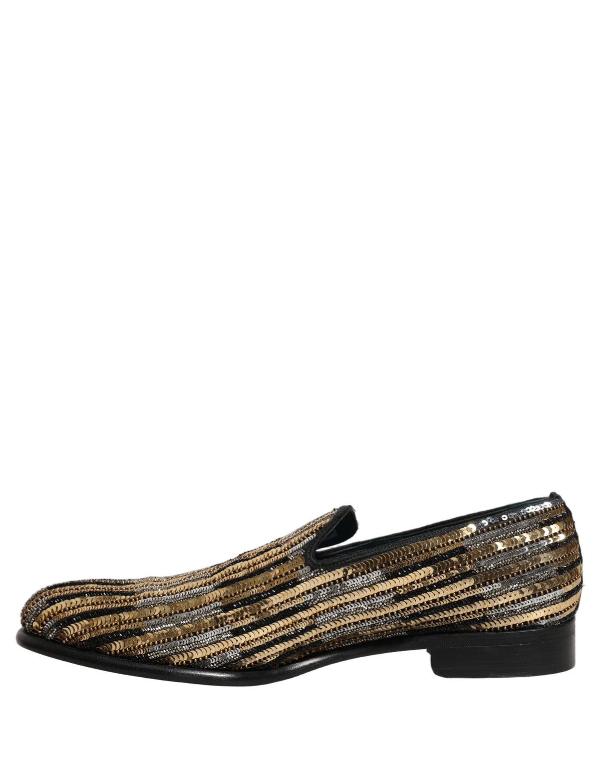 Dolce & Gabbana Gold Striped Sequin Embellished Loafer Men's Shoes