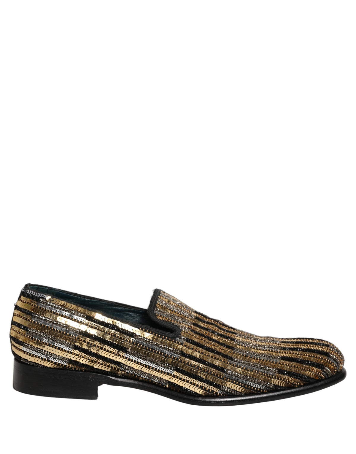 Dolce & Gabbana Gold Striped Sequin Embellished Loafer Men's Shoes